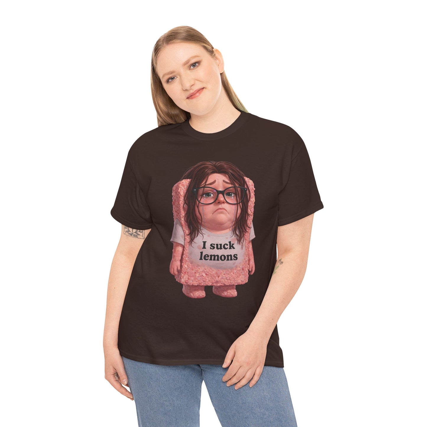 Graphic Tee — Cute Sad SPAM  Character with 'I suck lemons' Slogan