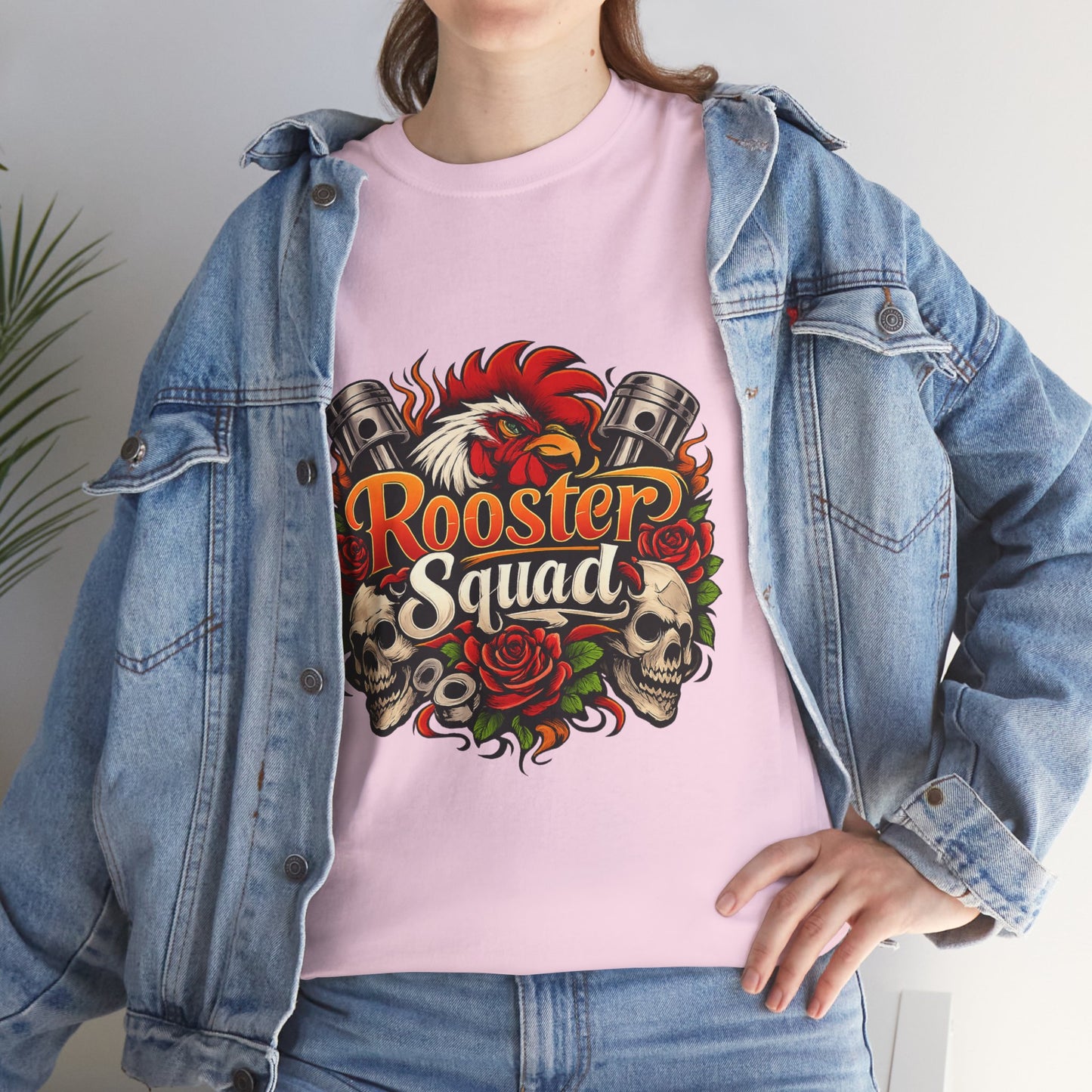 Rooster Squad Graphic Tee — Retro Skull & Pistons Vintage Motorcycle Shirt