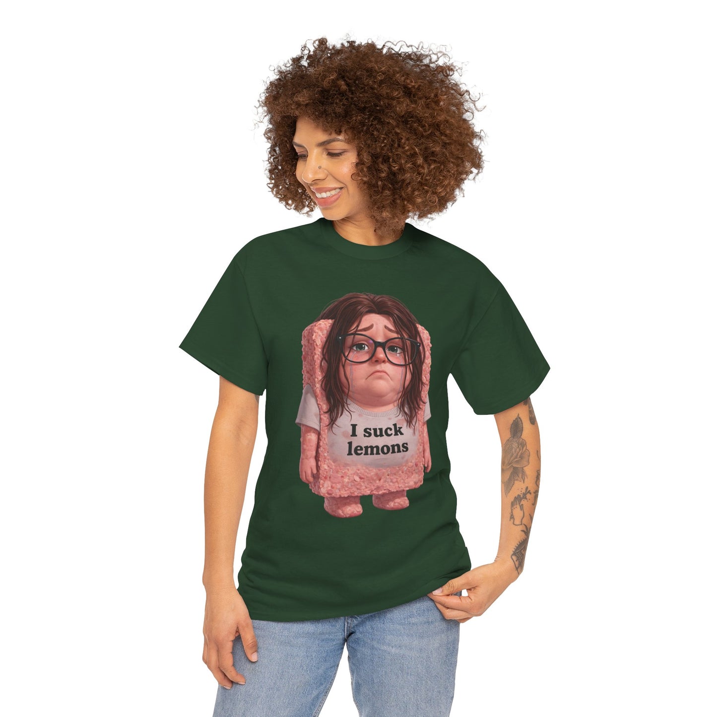 Graphic Tee — Cute Sad SPAM  Character with 'I suck lemons' Slogan