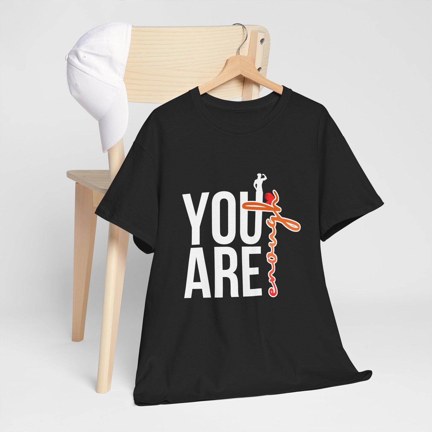 Enough Vertical Script Tee — Minimal Motivational Graphic T-Shirt