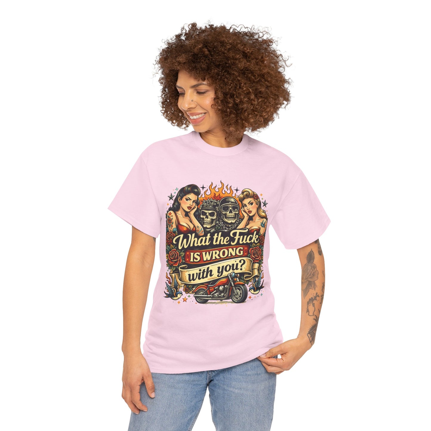 Vintage Skull & Pinup Tattoo Design __What the F*ck Is Wrong With You? Graphic Tee —