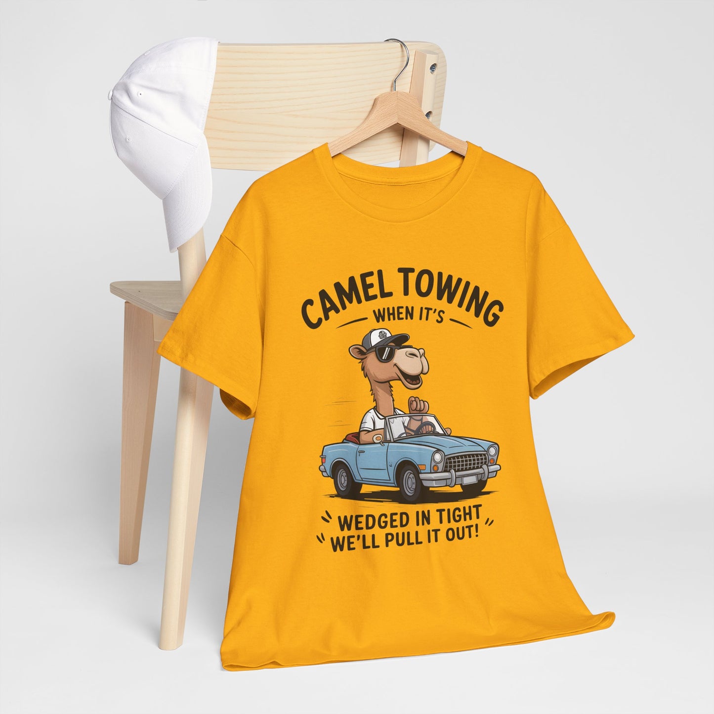 Camel Towing Tee — "When It's Wedged In Tight We'll Pull It Out" Funny Camel Mechanic T-Shirt