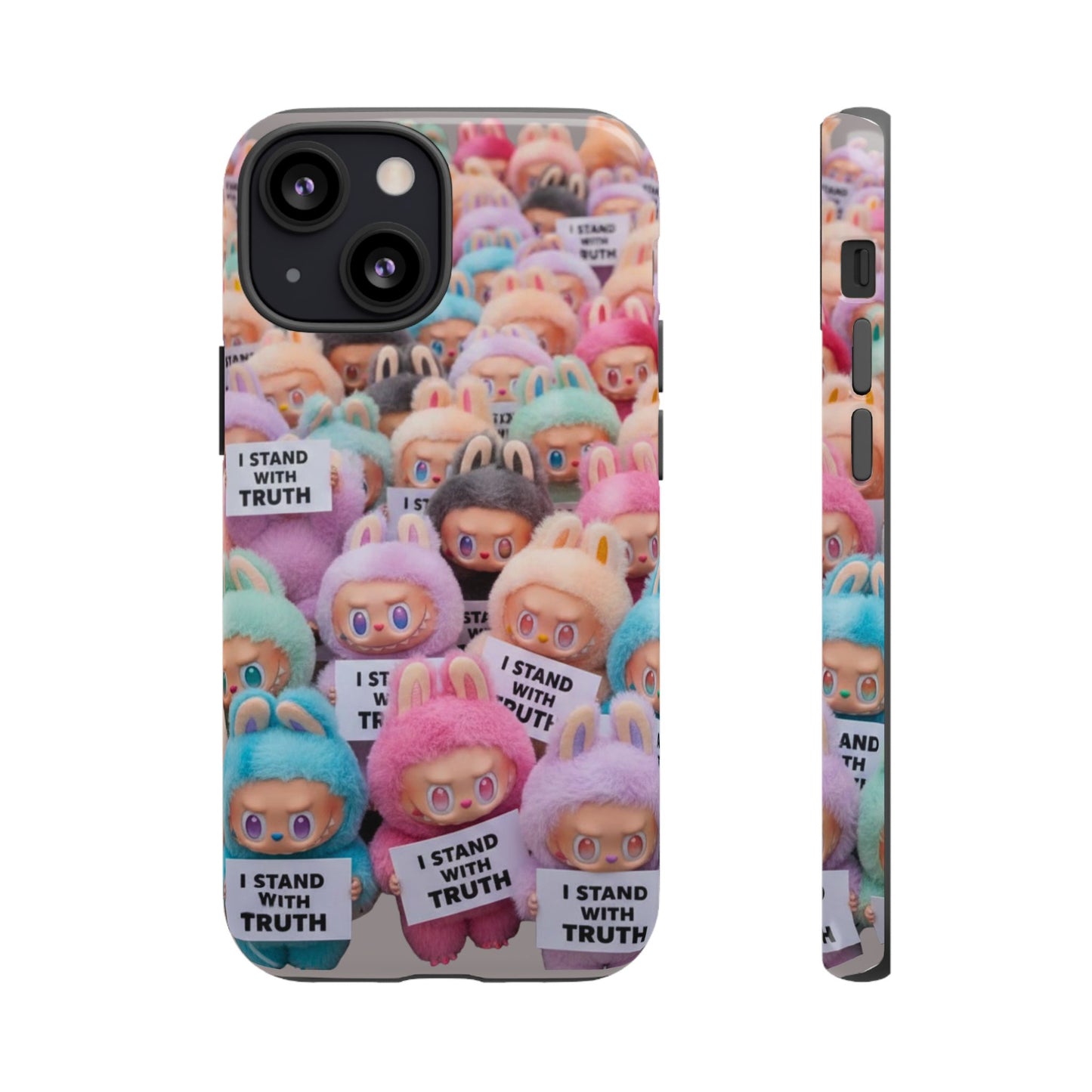 Cute Labubu  Phone Case — "I Stand With Truth" Pastel Doll Design
