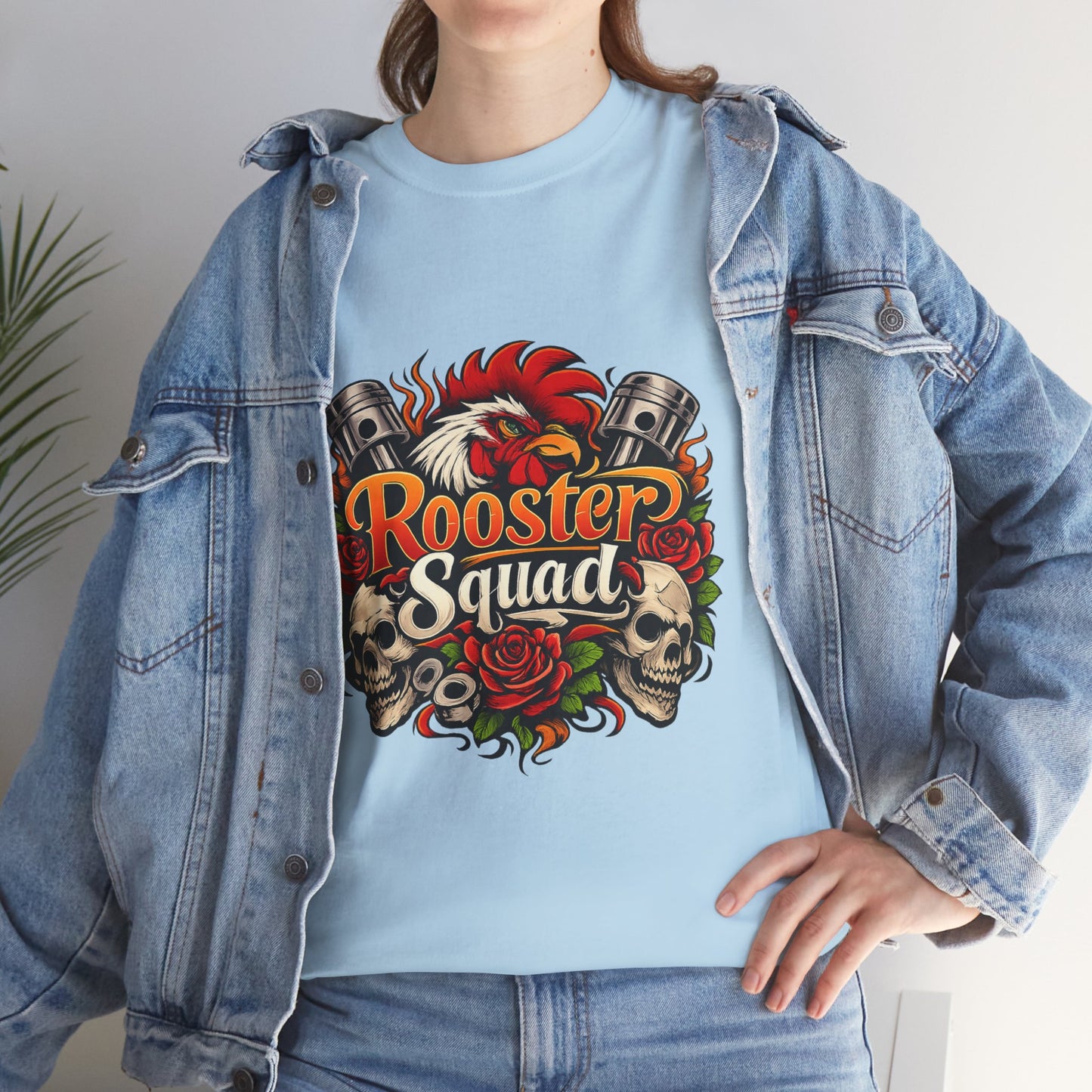 Rooster Squad Graphic Tee — Retro Skull & Pistons Vintage Motorcycle Shirt