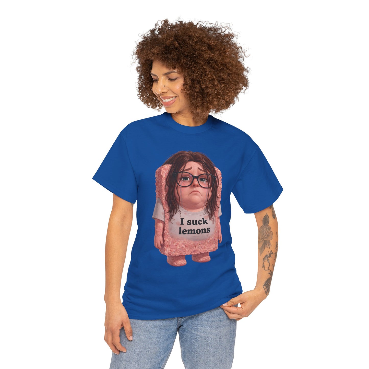 Graphic Tee — Cute Sad SPAM  Character with 'I suck lemons' Slogan
