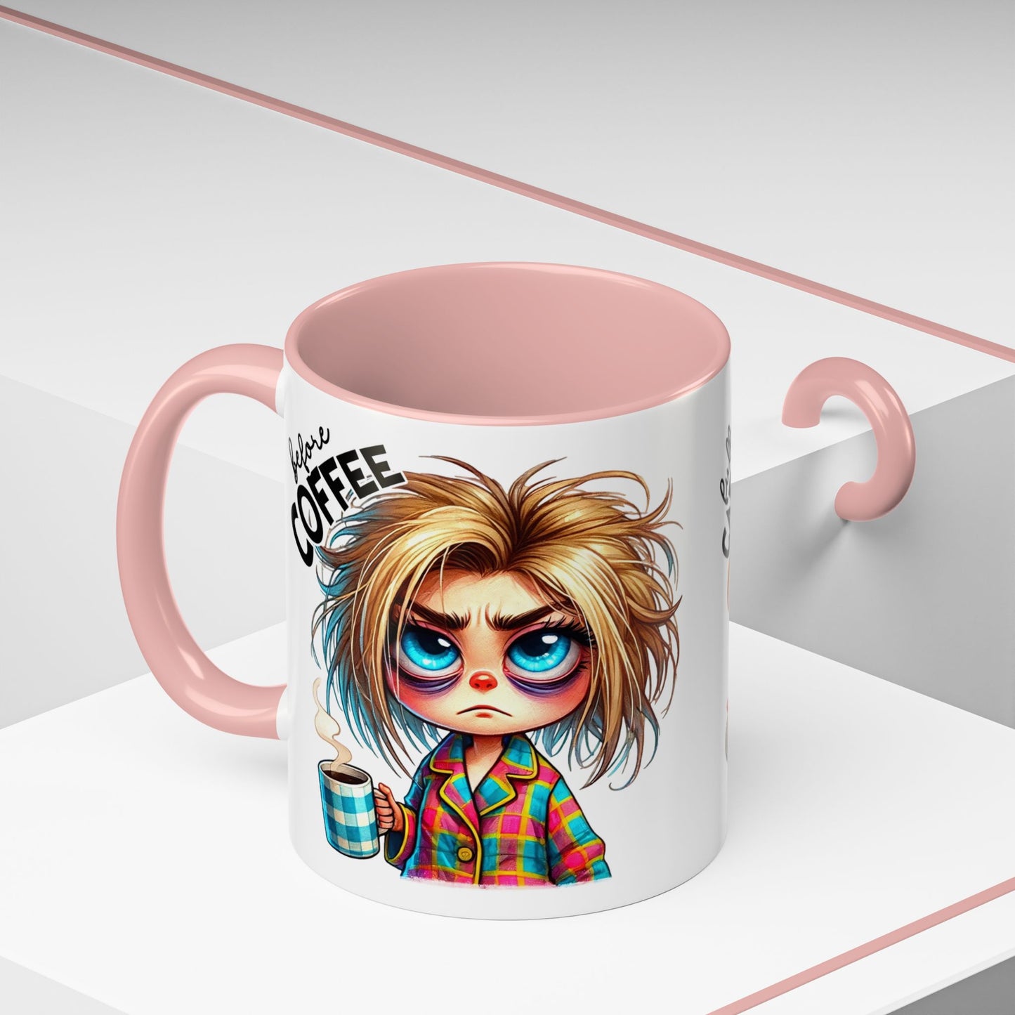 Accent Coffee Mug — Cute Blonde 'Fully Caffeinated' Coffee Lover Gift (11/15 oz)