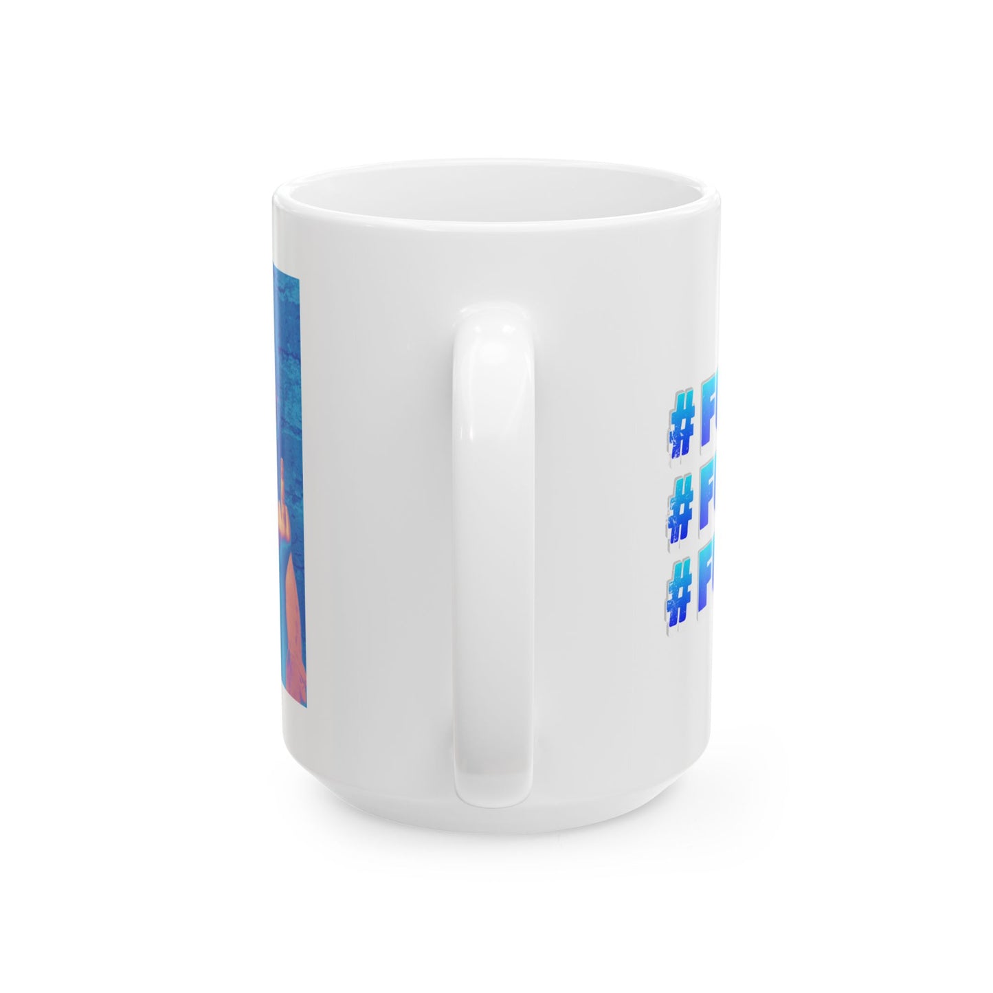 Ceramic Mug — Bright Middle Finger Girl with “#FUBJ”