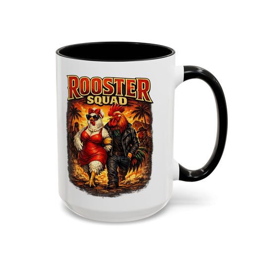 BIG ROOSTER ENERGY: Rooster Squad Coffee Mug – Retro Tropical Rooster Couple Accent Mug (11/15oz)