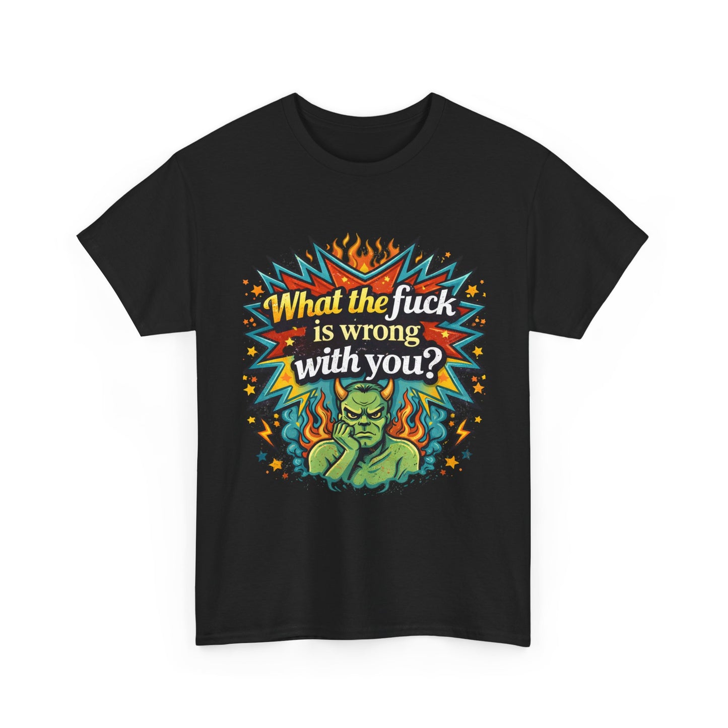 Graphic Tee — "What the F**k Is Wrong With You?" Retro Demon Design