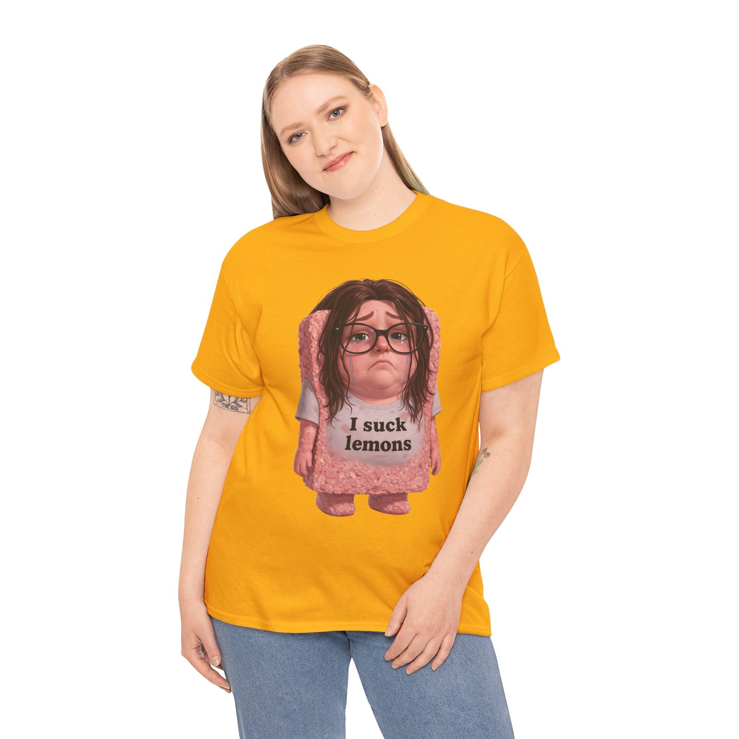 Graphic Tee — Cute Sad SPAM  Character with 'I suck lemons' Slogan