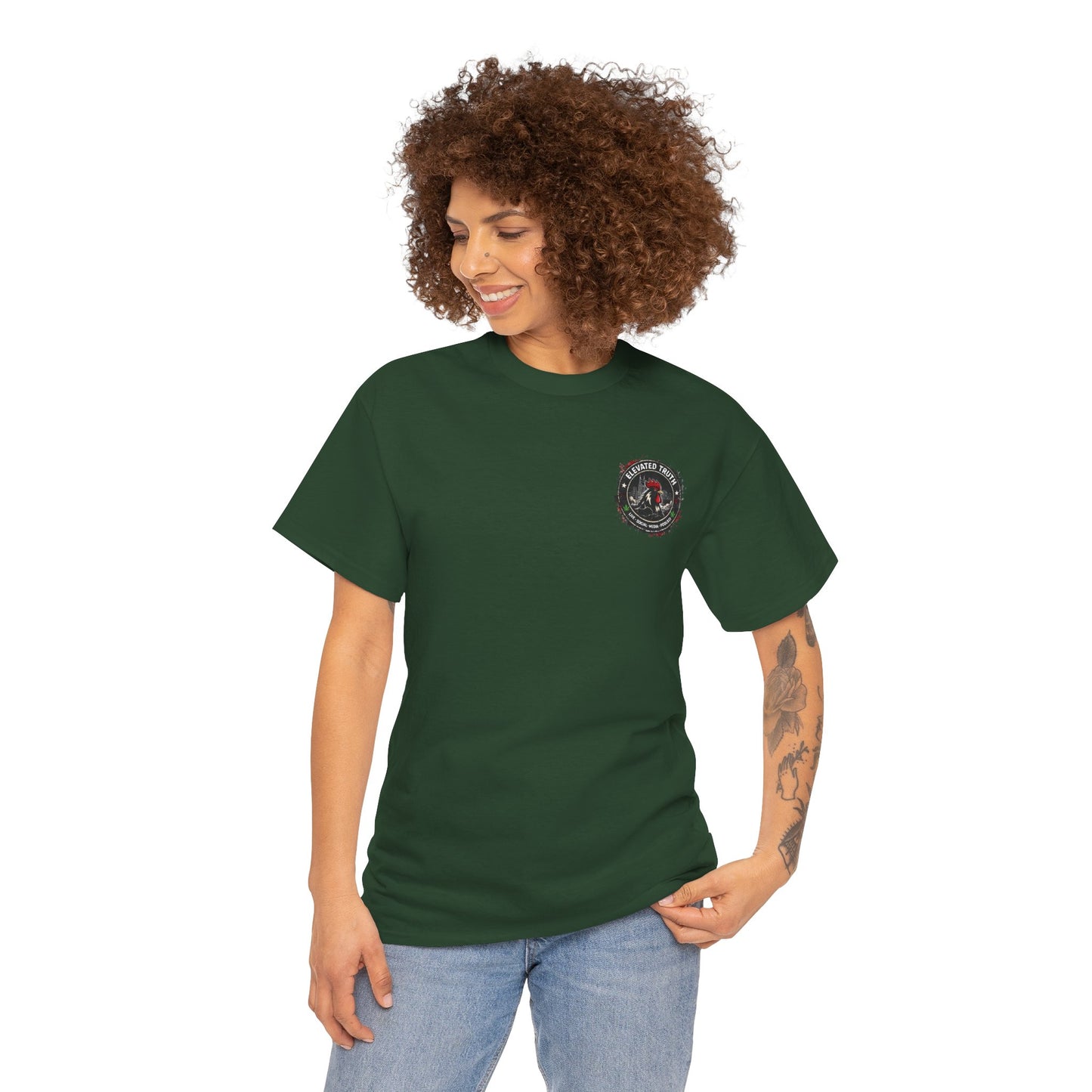 Rooster Squad Graphic Tee — Vintage Firefighter-Style Back Print