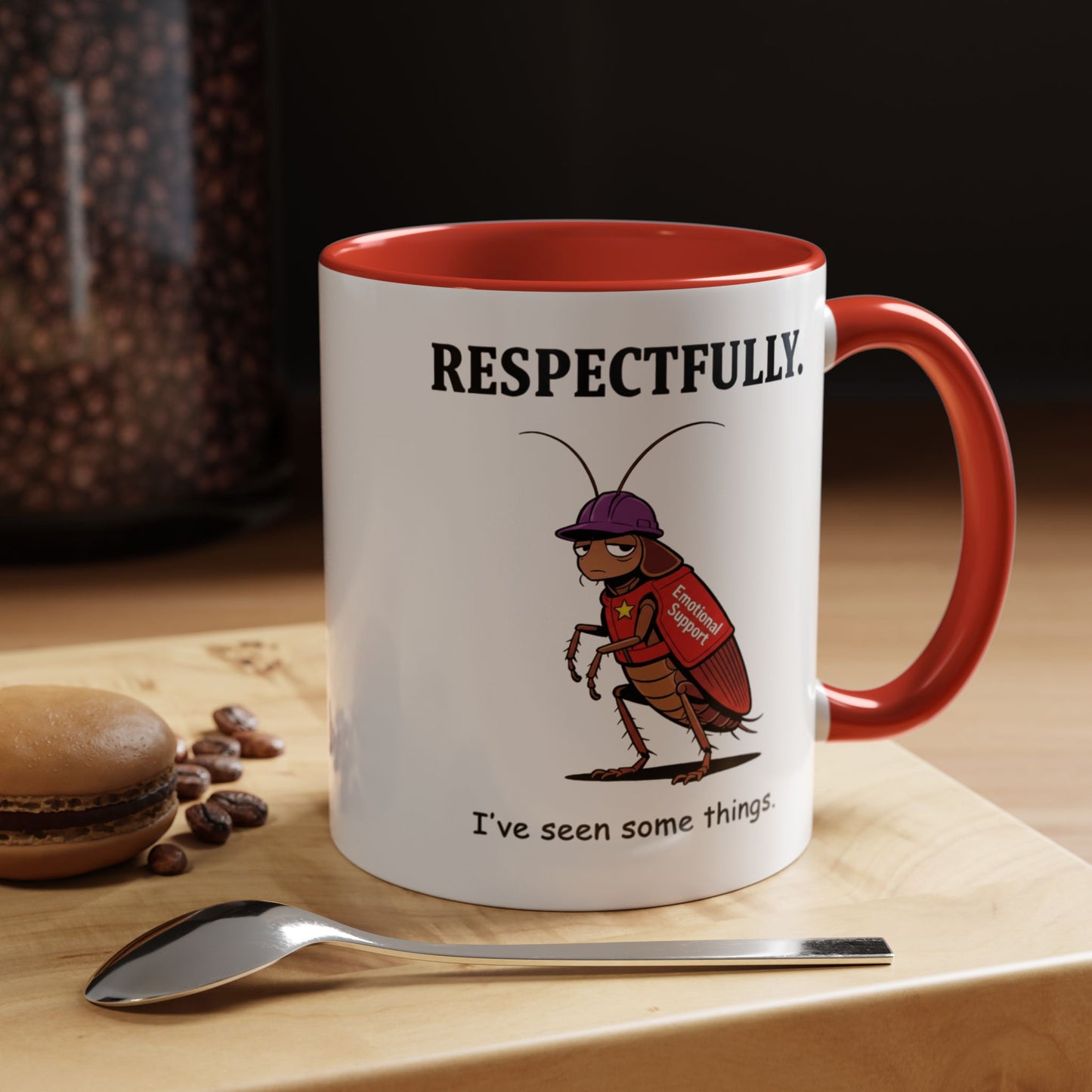 Respectfully Coffee Mug — Funny 'I've Seen Some Things' Cockroach Cartoon Accent Mug (11/15oz)