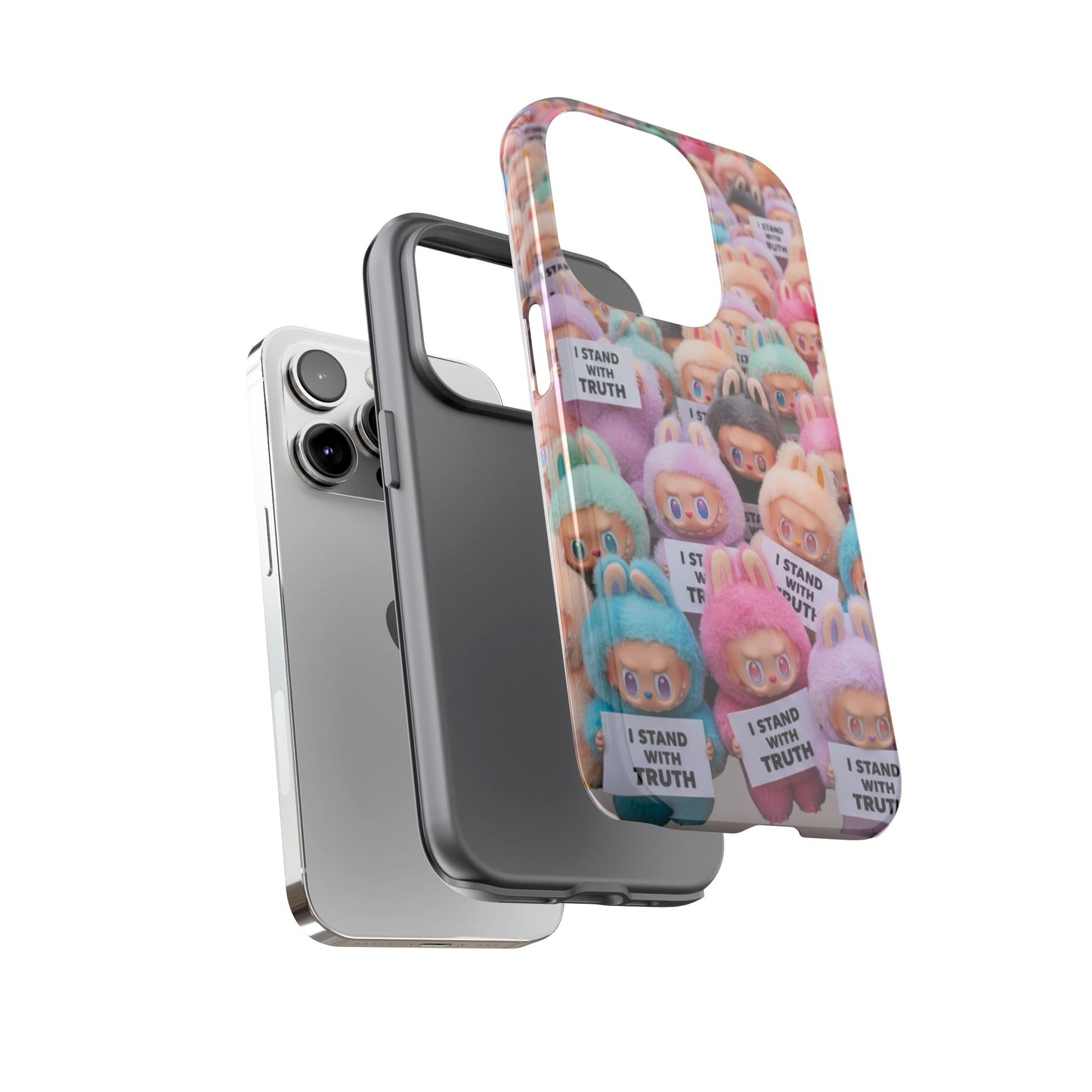 Cute Labubu  Phone Case — "I Stand With Truth" Pastel Doll Design