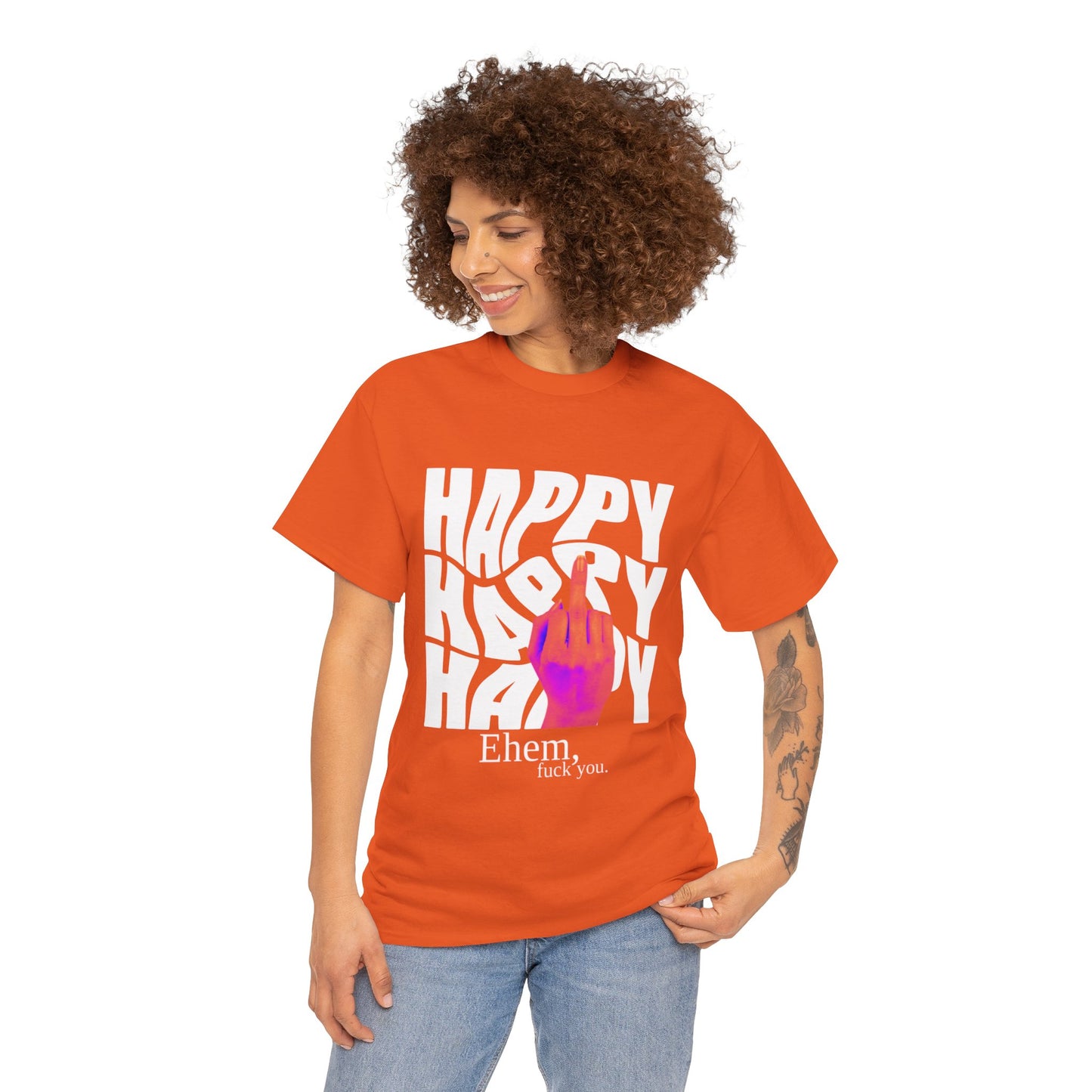 Happy Middle Finger Tee — "Ehem, fuck you." Graphic T-Shirt
