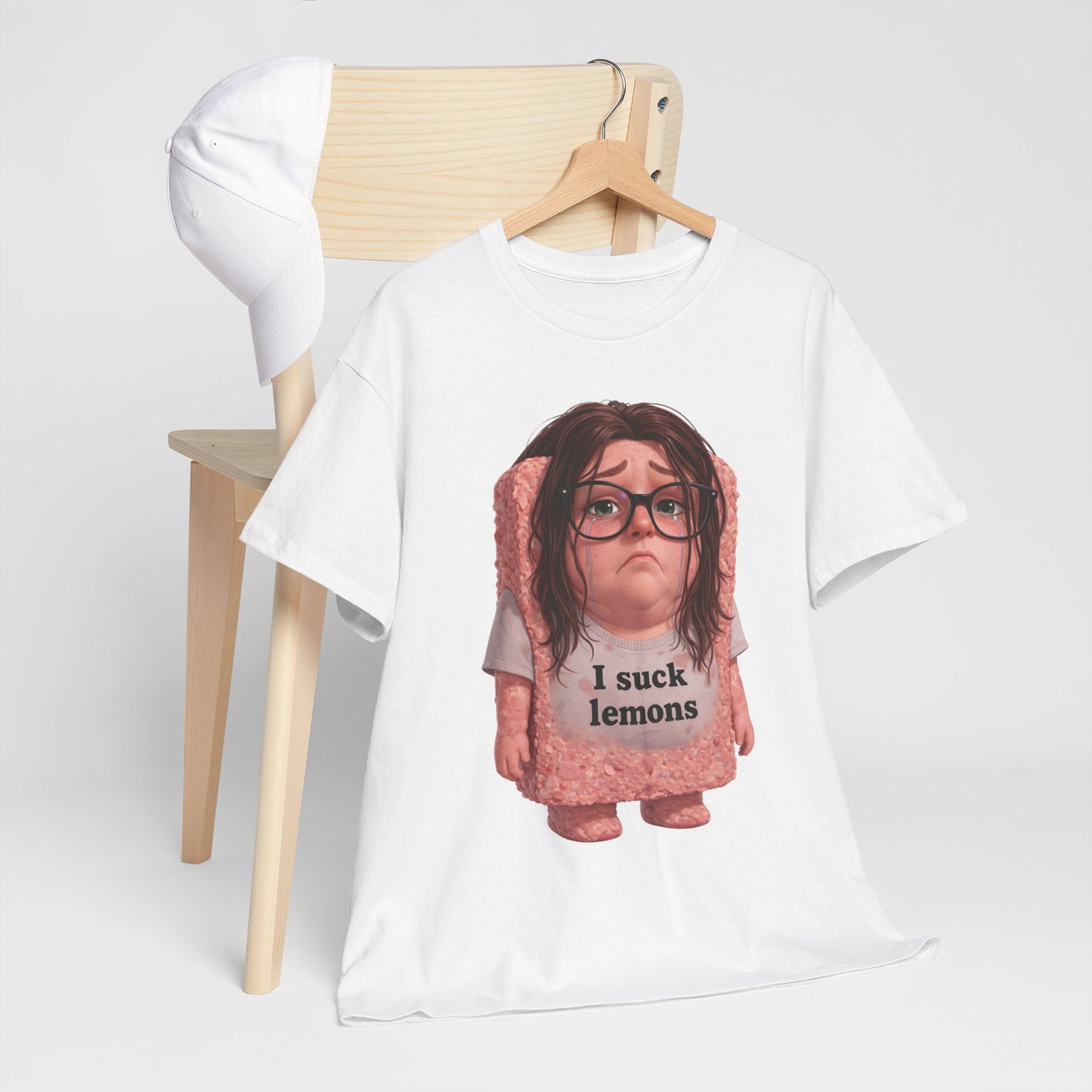Graphic Tee — Cute Sad SPAM  Character with 'I suck lemons' Slogan
