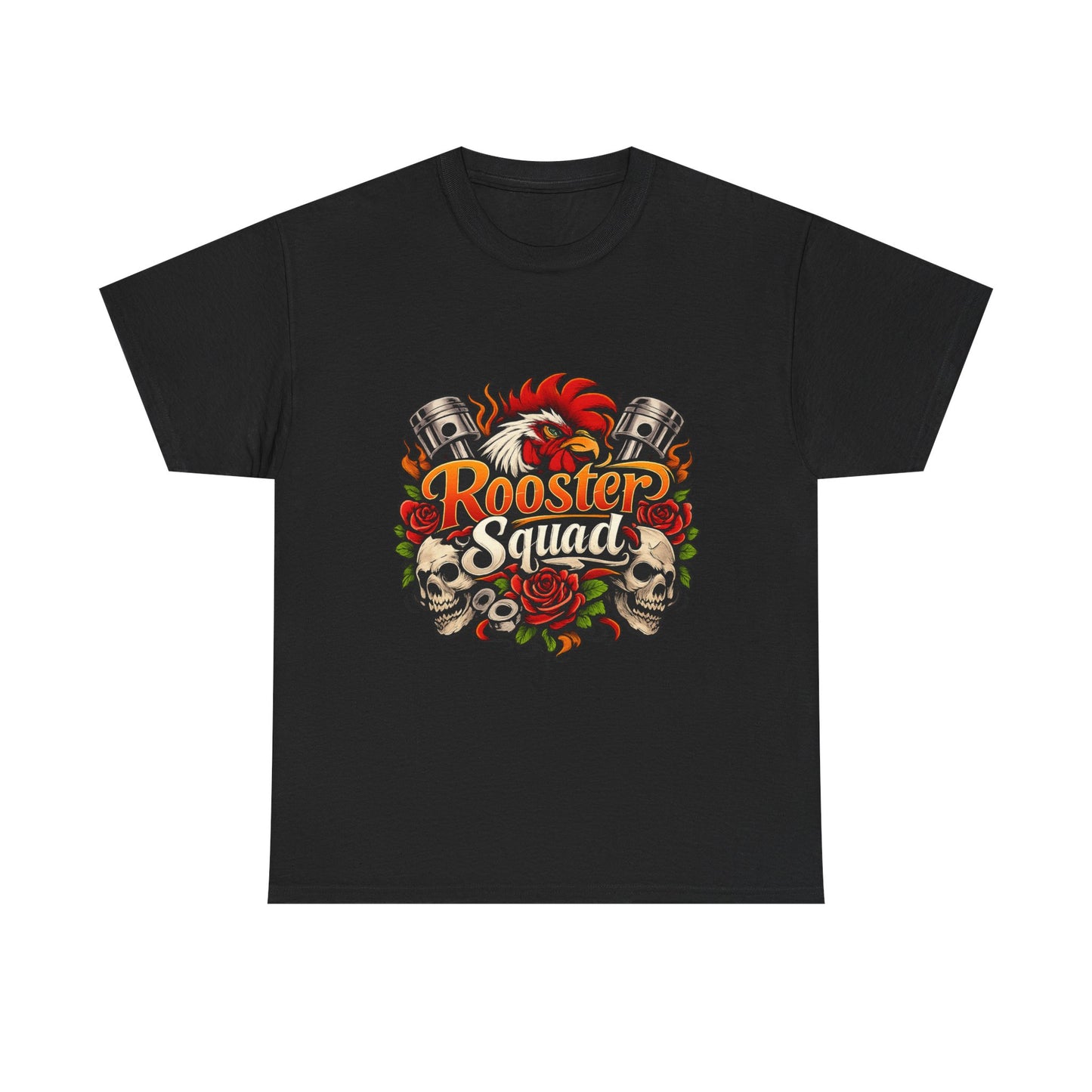 Rooster Squad Graphic Tee — Retro Skull & Pistons Vintage Motorcycle Shirt