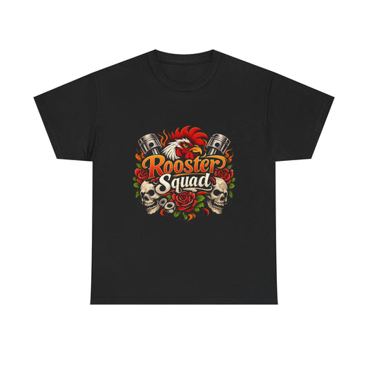 Rooster Squad Graphic Tee — Retro Skull & Pistons Vintage Motorcycle Shirt