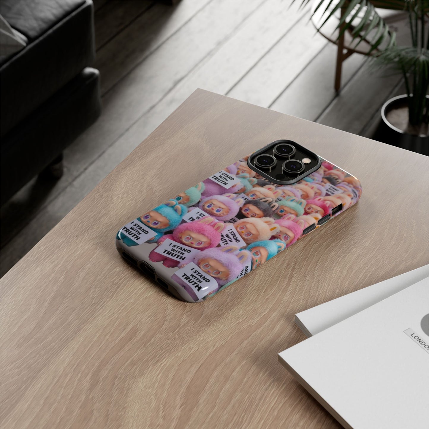 Cute Labubu  Phone Case — "I Stand With Truth" Pastel Doll Design