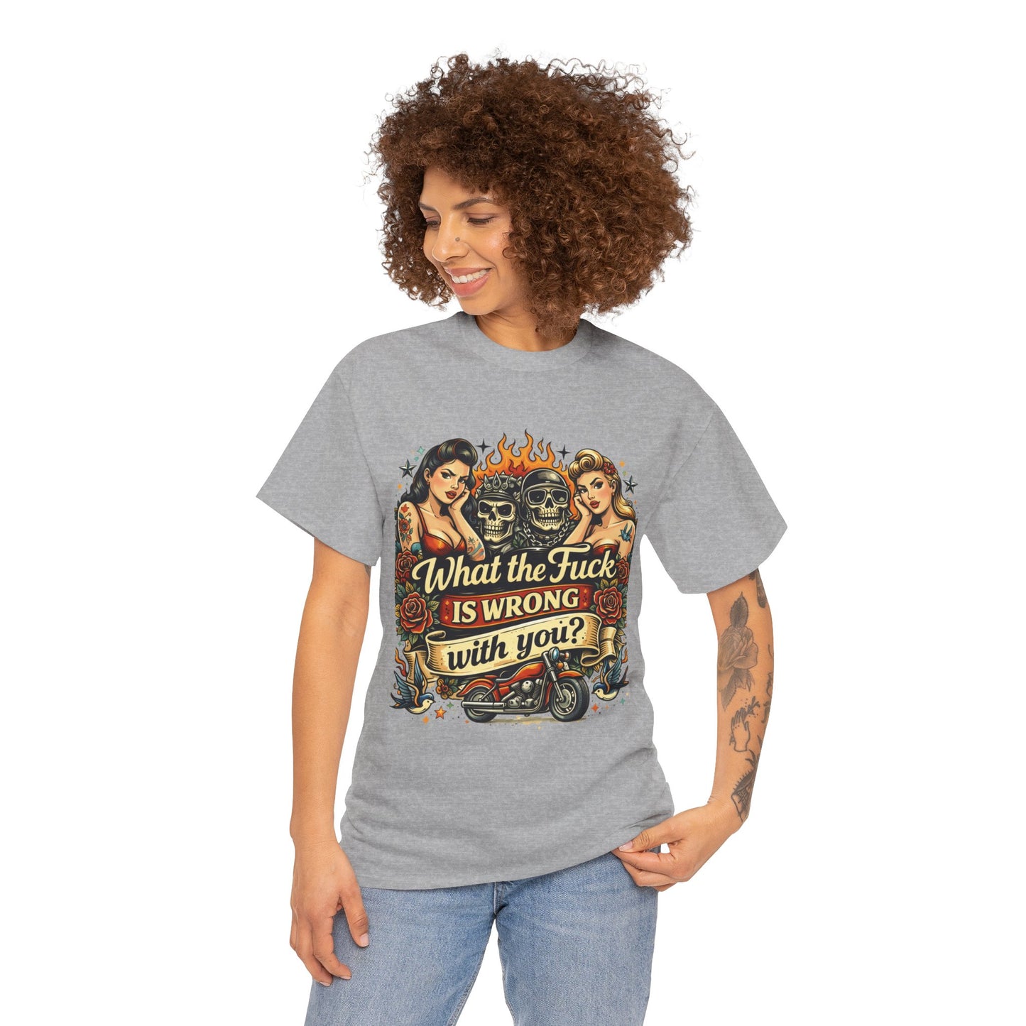 Vintage Skull & Pinup Tattoo Design __What the F*ck Is Wrong With You? Graphic Tee —