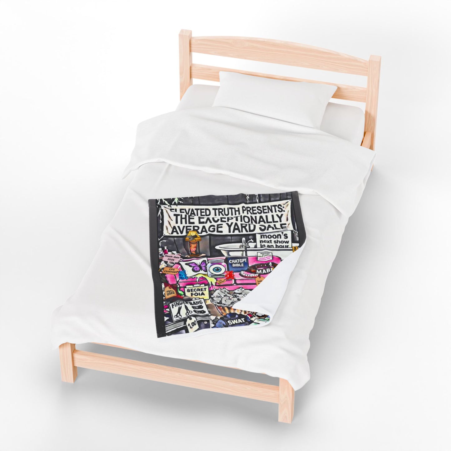 Velveteen Plush Blanket — 'Elevated Truths' Humorous Year‑End Yard Sale Design