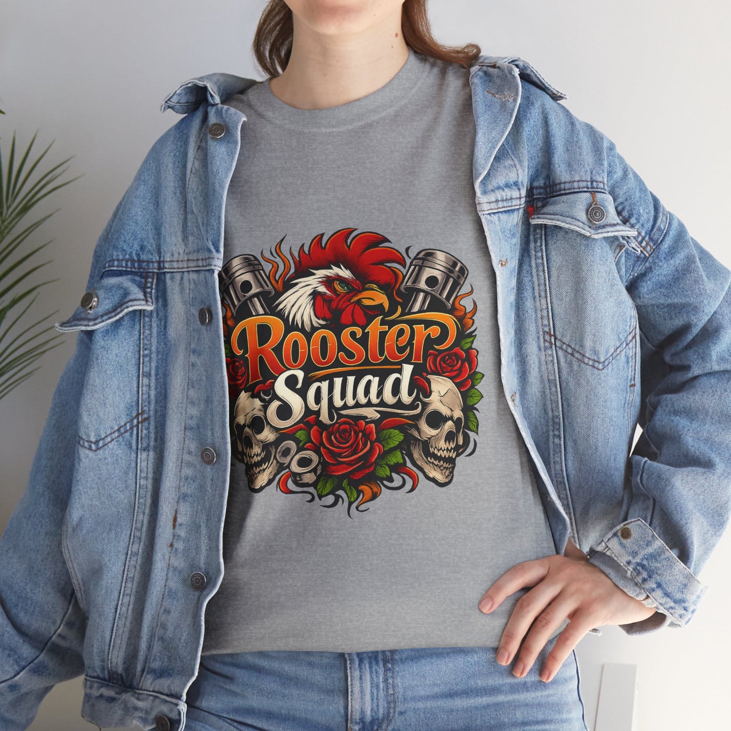 Rooster Squad Graphic Tee — Retro Skull & Pistons Vintage Motorcycle Shirt