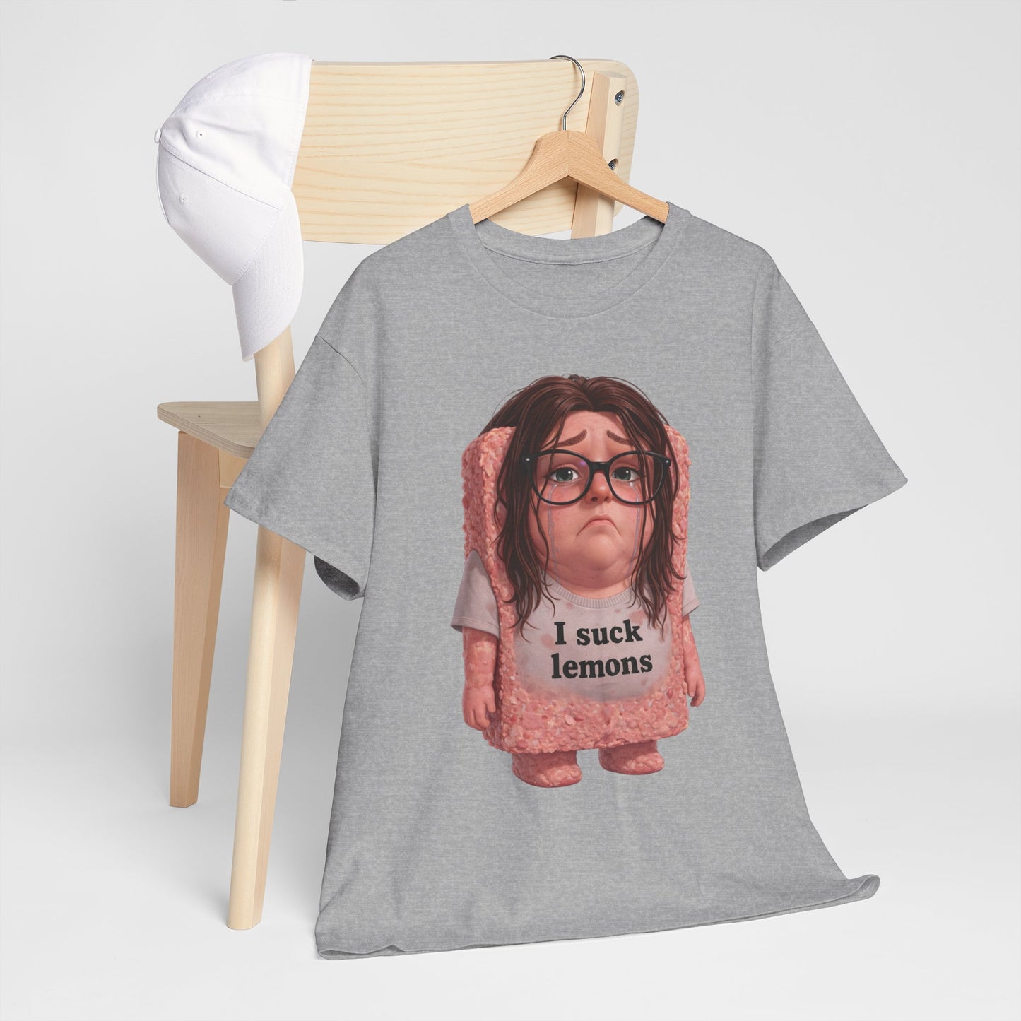 Graphic Tee — Cute Sad SPAM  Character with 'I suck lemons' Slogan