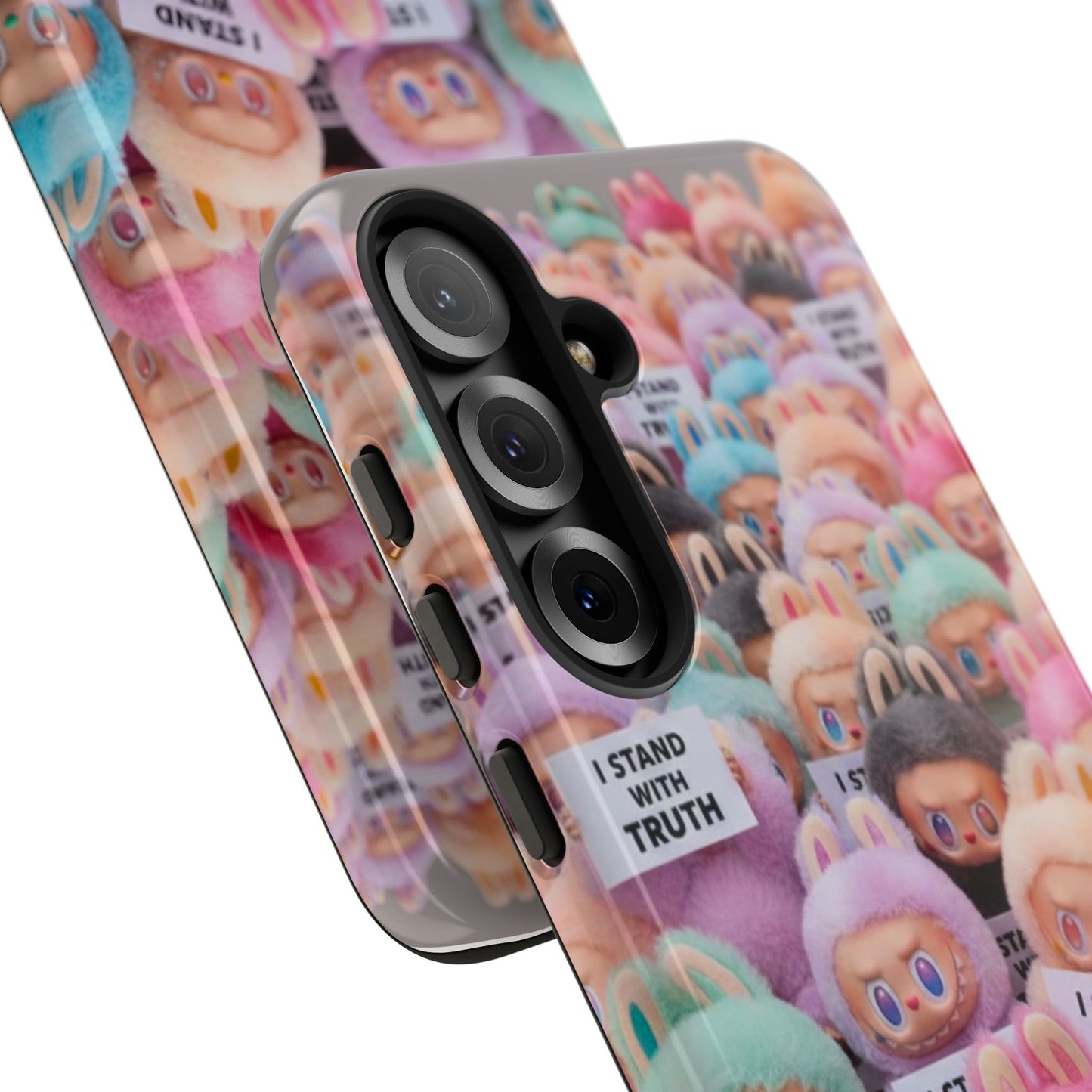Cute Labubu  Phone Case — "I Stand With Truth" Pastel Doll Design