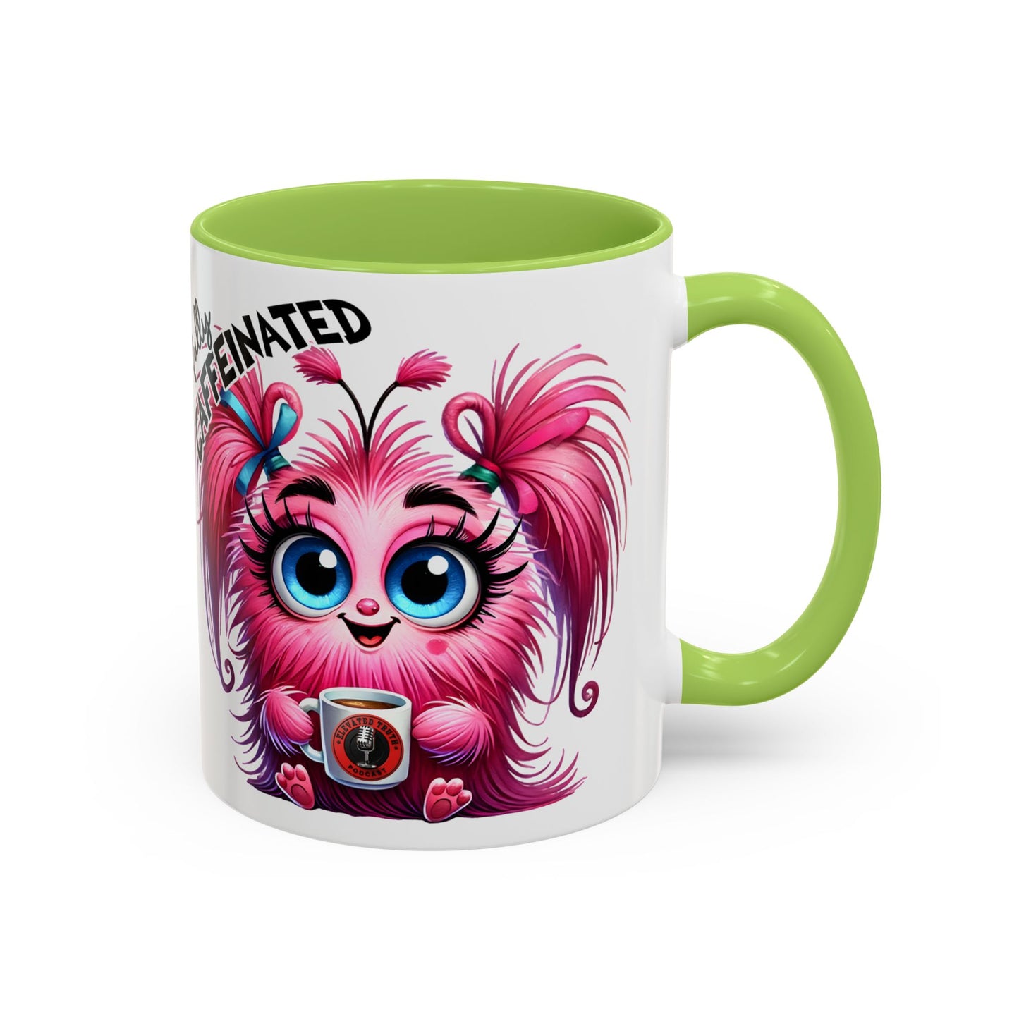 Accent Coffee Mug — "Scary Before Coffee, Extra Sparkly Cute After Coffee" Cute Girl Monster Coffee Mug (Girlfriend Gift)