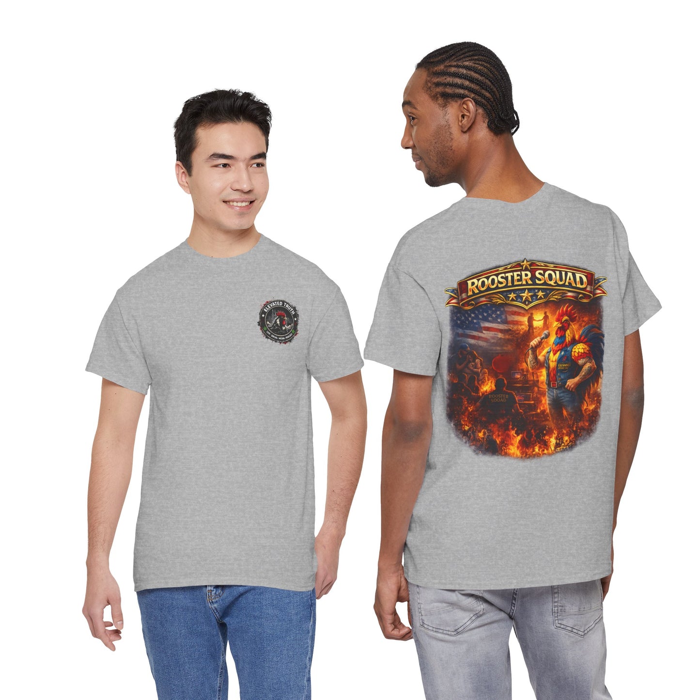 Rooster Squad Graphic Tee — Vintage Firefighter-Style Back Print