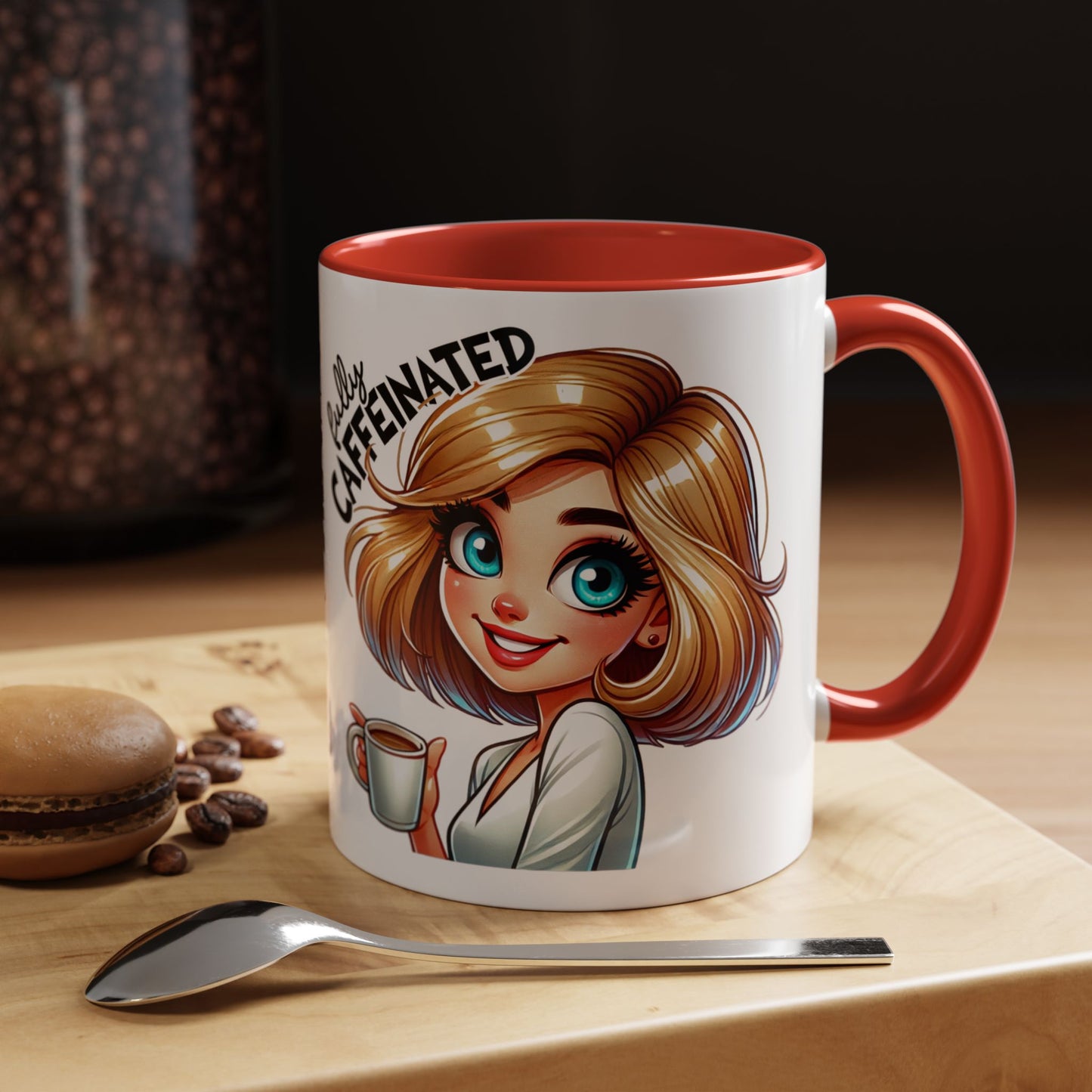 Accent Coffee Mug — Cute Blonde 'Fully Caffeinated' Coffee Lover Gift (11/15 oz)
