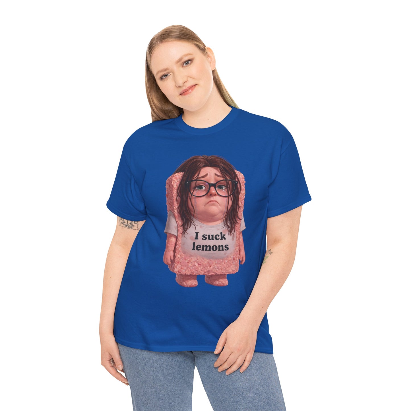 Graphic Tee — Cute Sad SPAM  Character with 'I suck lemons' Slogan