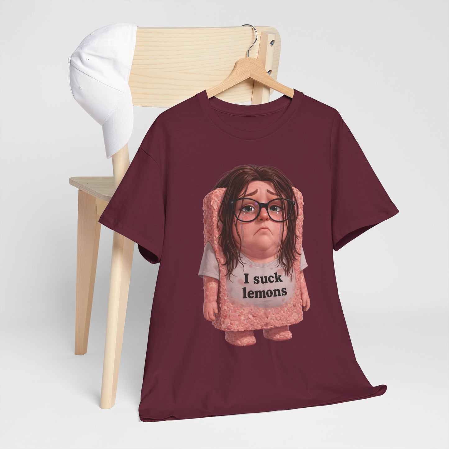 Graphic Tee — Cute Sad SPAM  Character with 'I suck lemons' Slogan