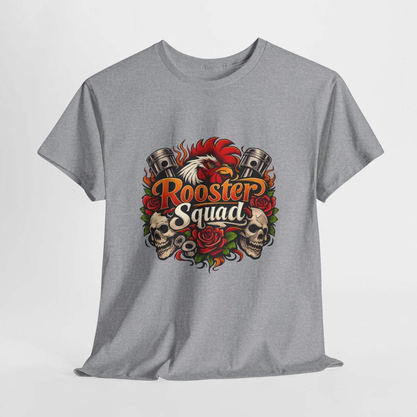 Rooster Squad Graphic Tee — Retro Skull & Pistons Vintage Motorcycle Shirt