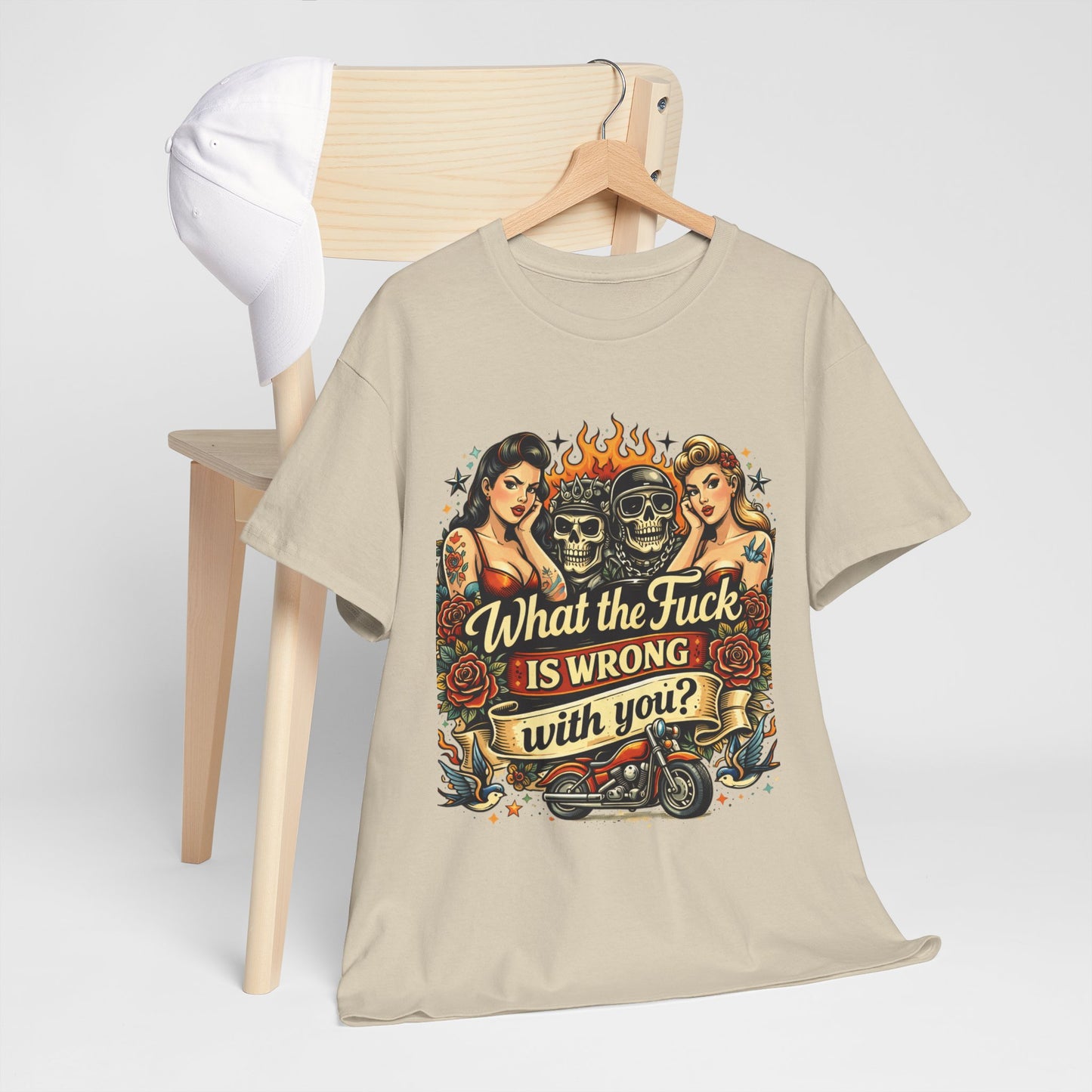 Vintage Skull & Pinup Tattoo Design __What the F*ck Is Wrong With You? Graphic Tee —