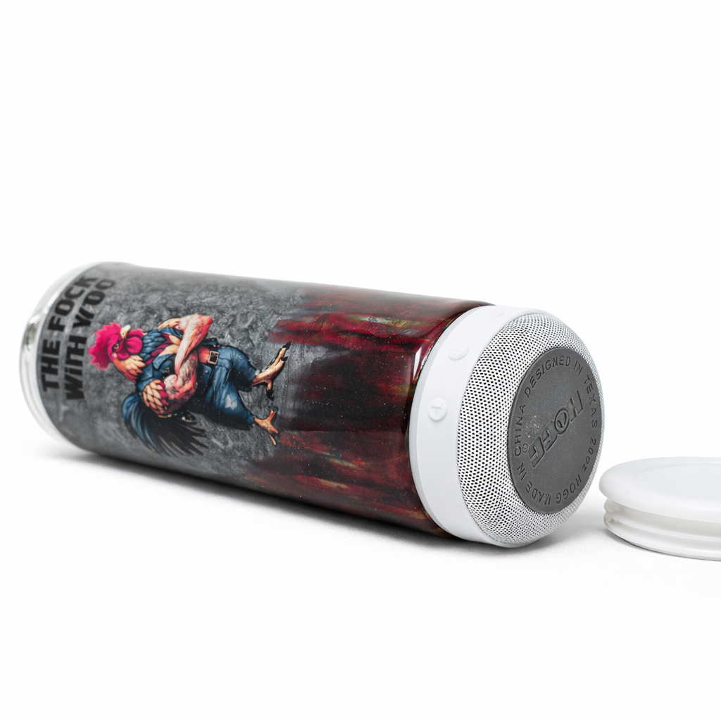 20oz Funny Rooster Tumbler with Bluetooth Speaker – “What The F* Is Wrong With You” Sarcastic Resin Coffee Cup – Removable Speaker Base**