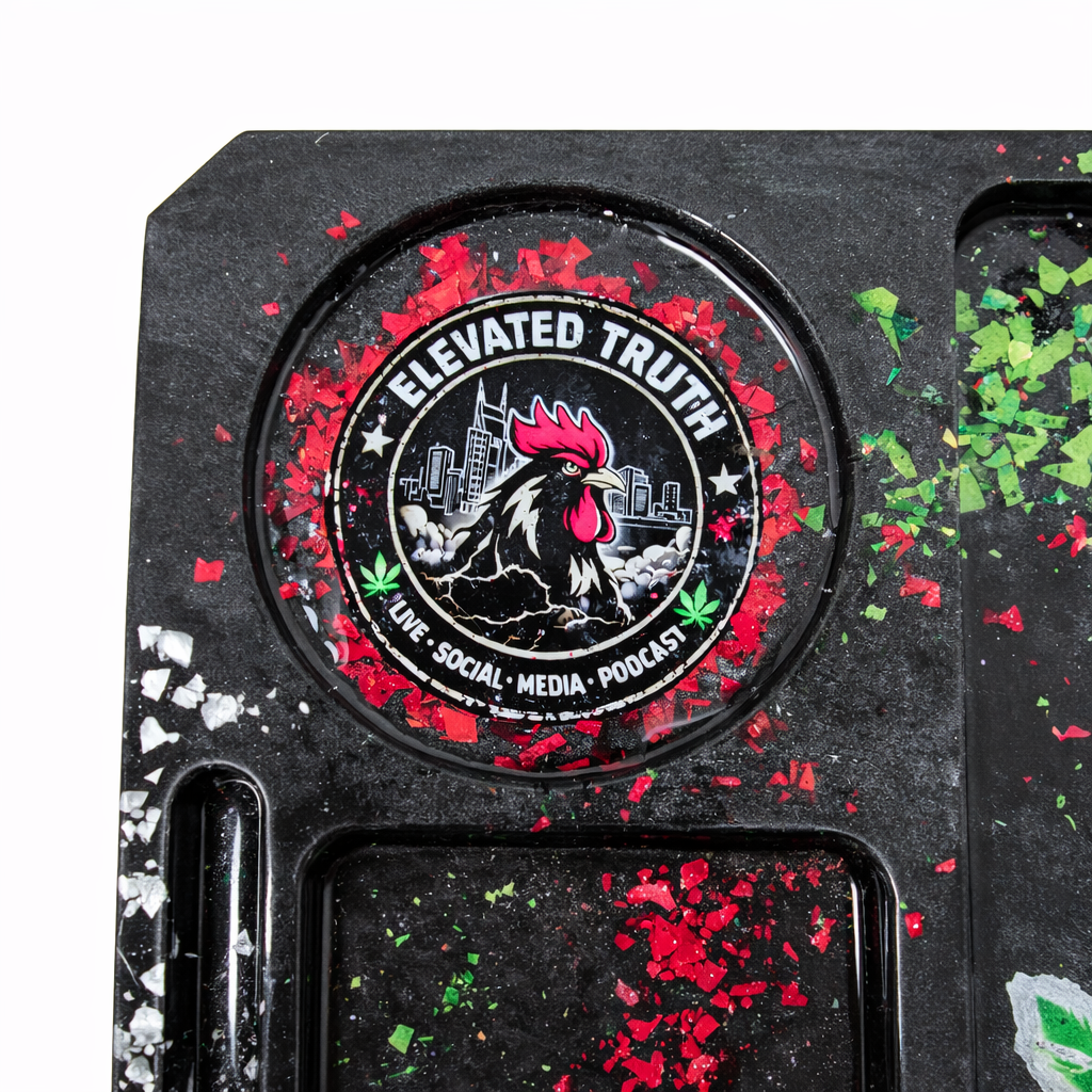 Elevated Truth Resin Rolling Tray – Handmade Cannabis Leaf Tray with Storage Compartments | Custom Smoke Station Tray