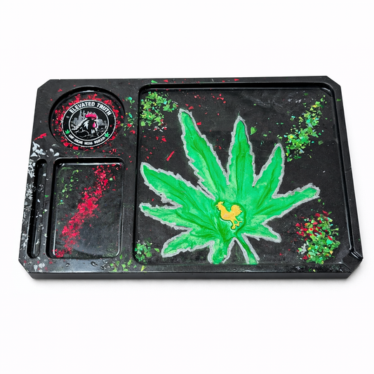 Elevated Truth Resin Rolling Tray – Handmade Cannabis Leaf Tray with Storage Compartments | Custom Smoke Station Tray