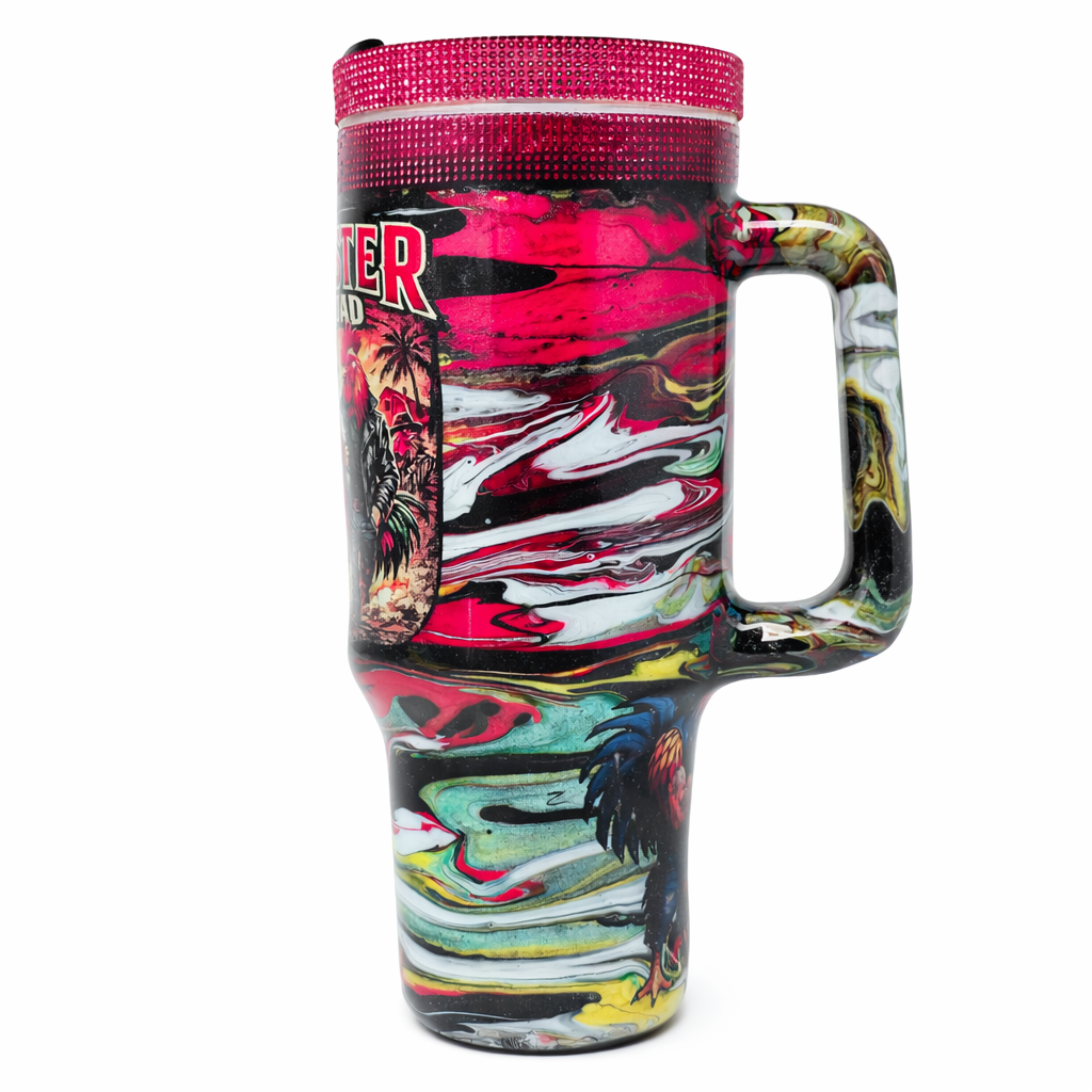 Big Hen Energy 40oz Stanley Style Tumbler – Rhinestone Lid & Cup | Handmade Rooster Tumbler | Funny Chicken Cup | Resin Swirl Travel Mug