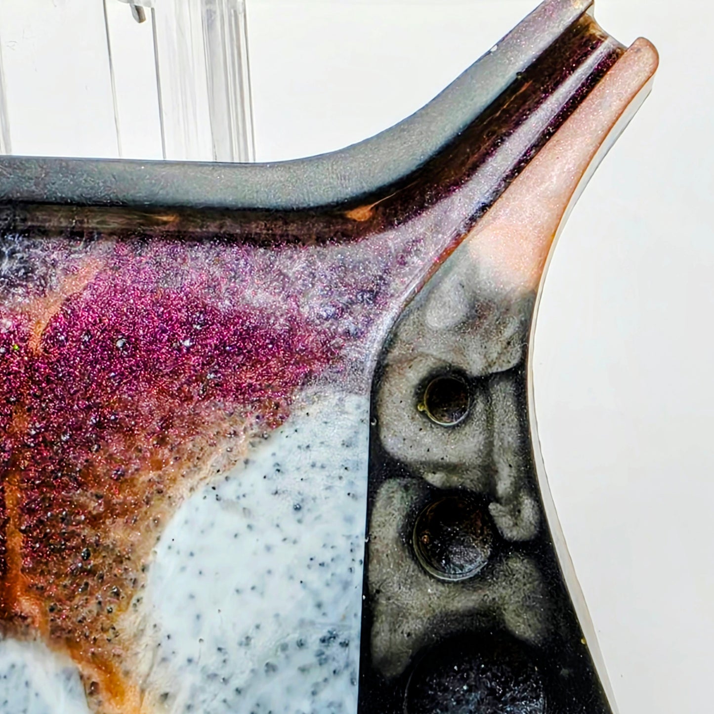 Handmade Mini Resin Tray – Burgundy Black Peach Galaxy Pour | Hand Sized Unique Shape | Catch-All Trinket Tray | Savage Studio Creations