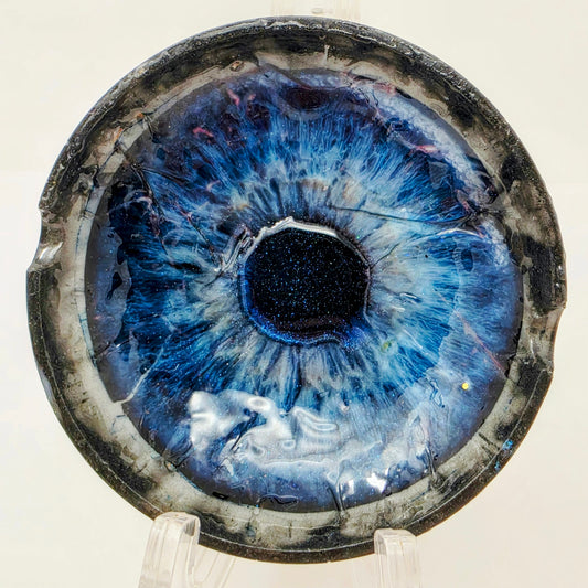Handmade Resin Ashtray – Deep Blue Galaxy Eye | Midnight Iris | Round Art Ashtray | Savage Studio Creations