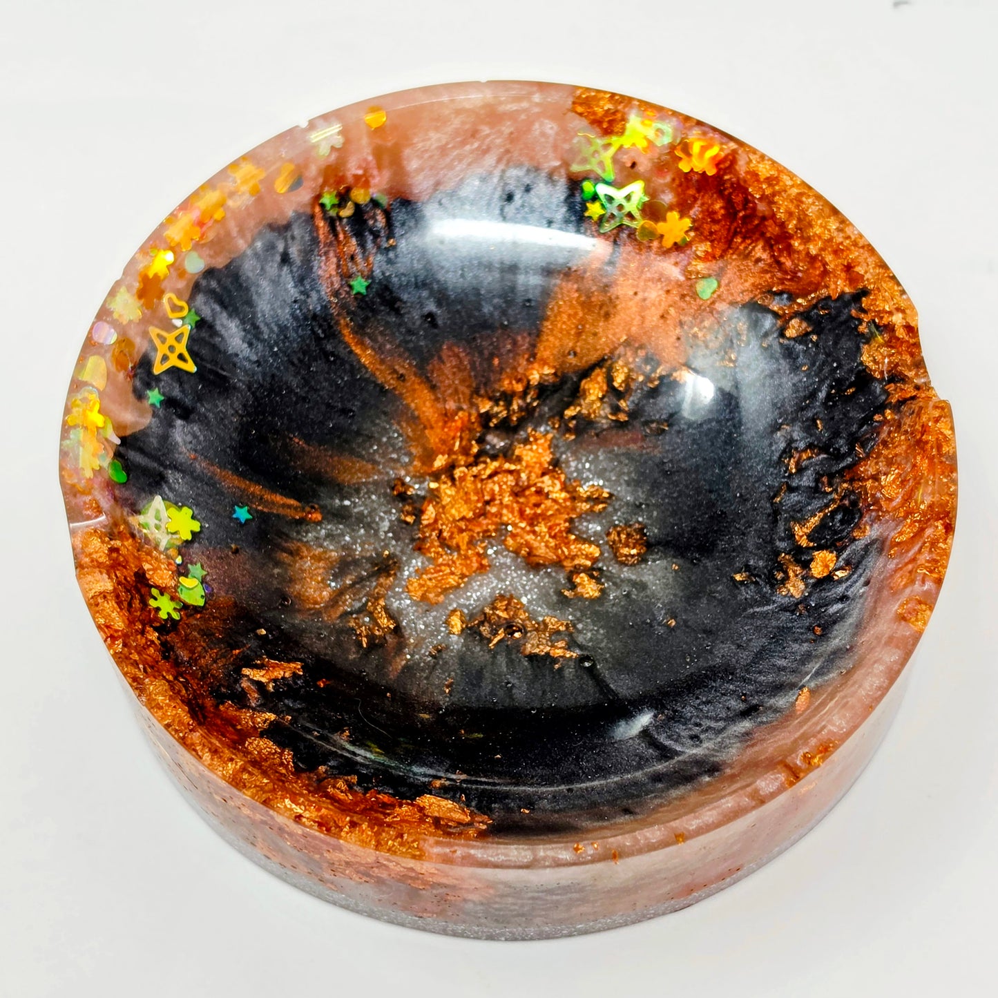 Handmade Resin Rolling Tray Set – Copper Black White Marble | Carpe Diem | 4-Piece Set with Ashtray, Jars + Pipe Rest | Savage Studio Creations