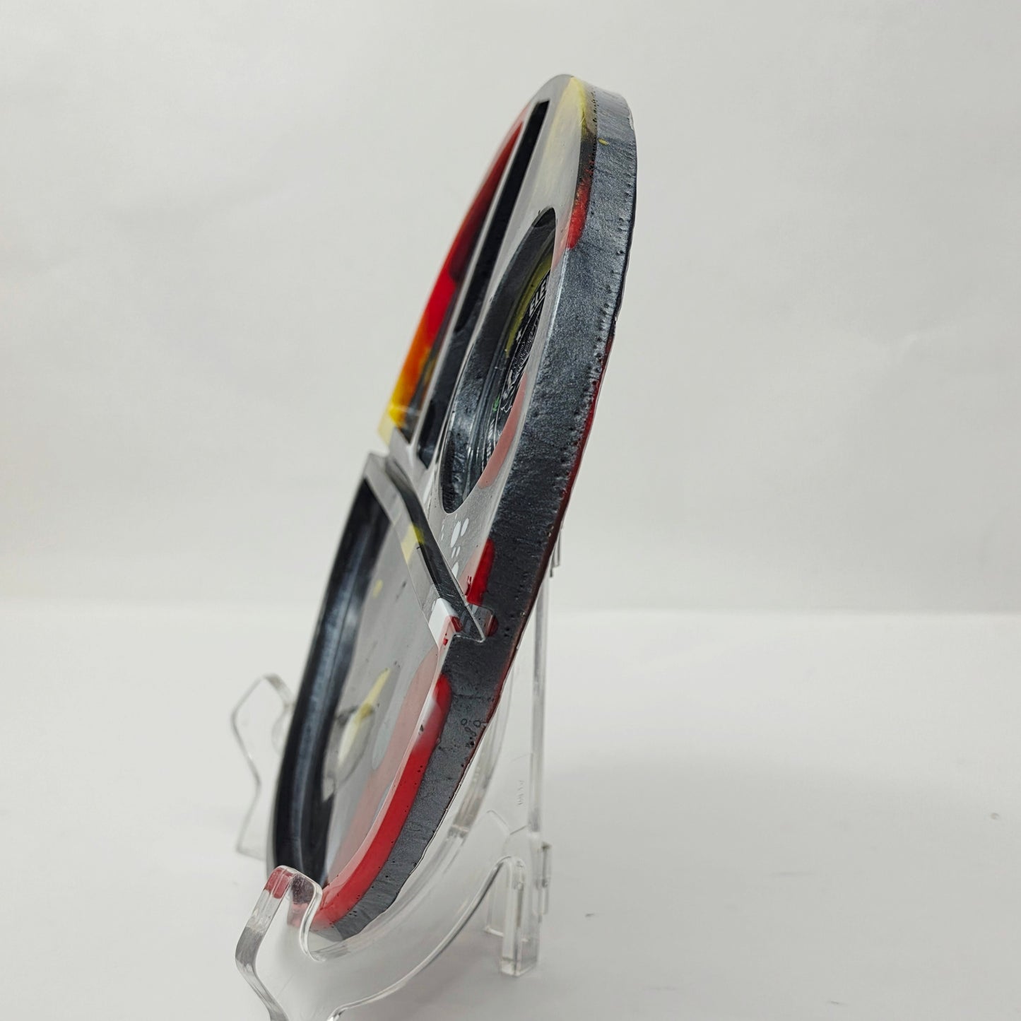 Handmade Round Resin Rolling Tray – Rooster Squad Official | Red Yellow Black Grey Liquid Metal | Elevated Truth Collector Tray | Savage Studio Creations