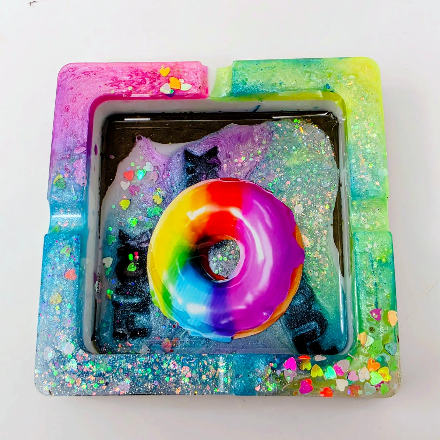 Handmade Resin Rolling Tray Set – Snarky Unicorn | I Like Sparkly Things & the Word F*ck | Neon Galaxy Tray + Ashtray | Savage Studio Creations