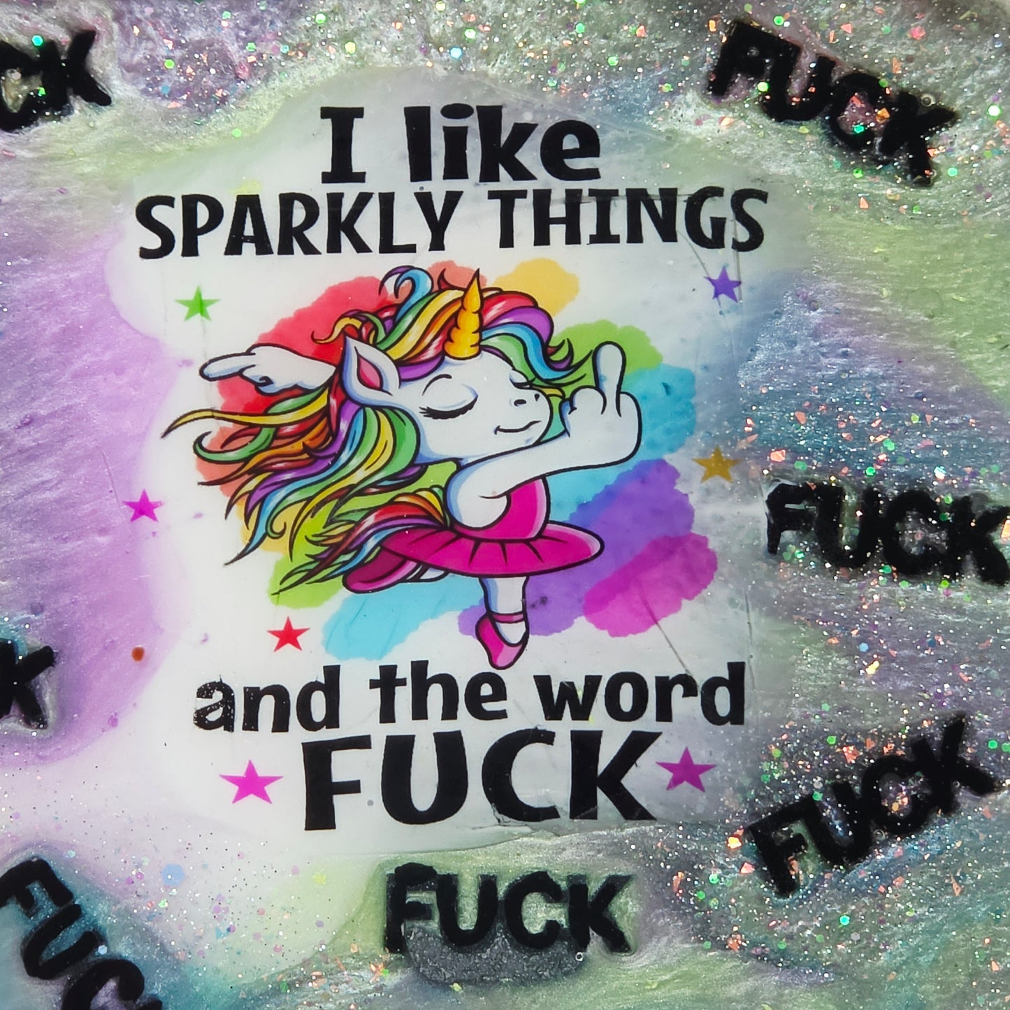 Handmade Resin Rolling Tray Set – Snarky Unicorn | I Like Sparkly Things & the Word F*ck | Neon Galaxy Tray + Ashtray | Savage Studio Creations
