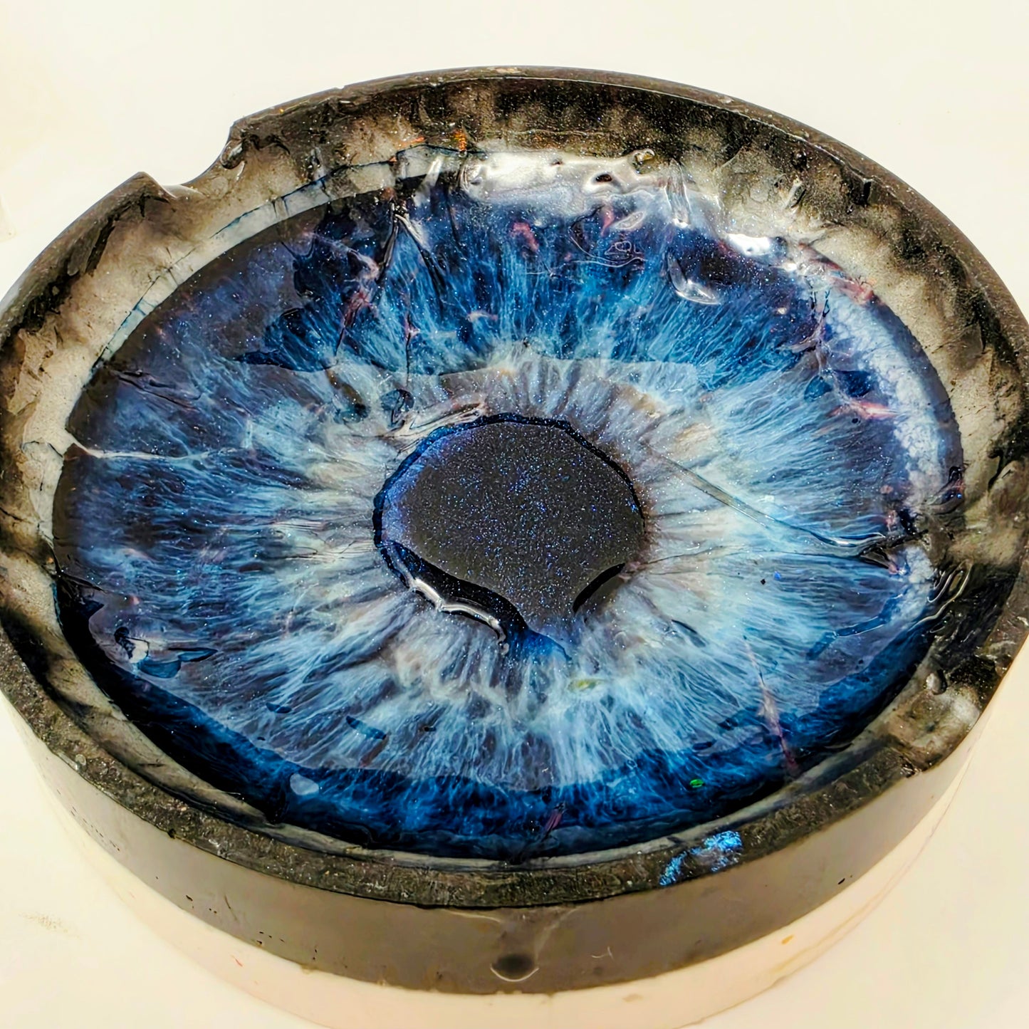 Handmade Resin Ashtray – Deep Blue Galaxy Eye | Midnight Iris | Round Art Ashtray | Savage Studio Creations