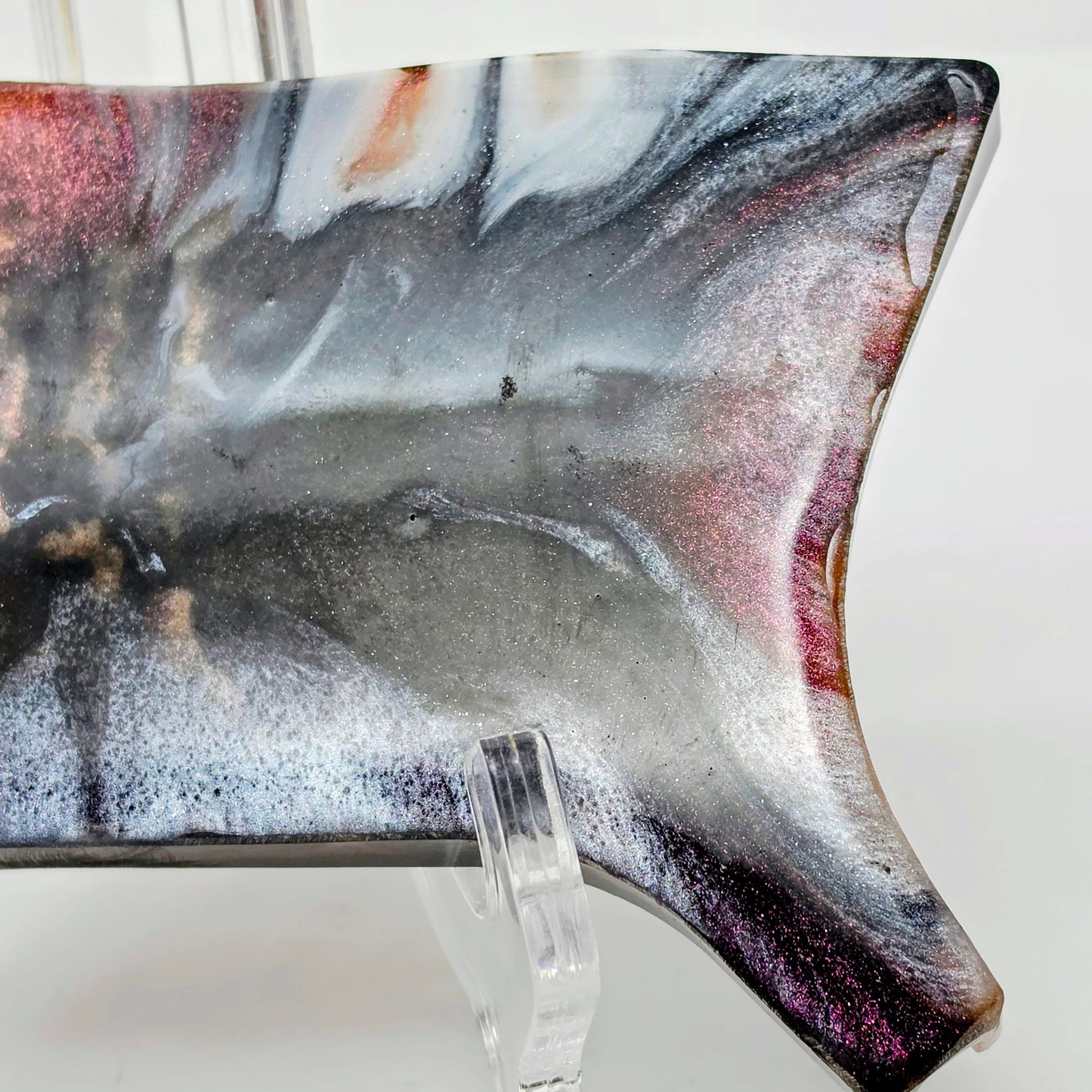 Handmade Mini Resin Tray – Burgundy Black Peach Galaxy Pour | Hand Sized Unique Shape | Catch-All Trinket Tray | Savage Studio Creations