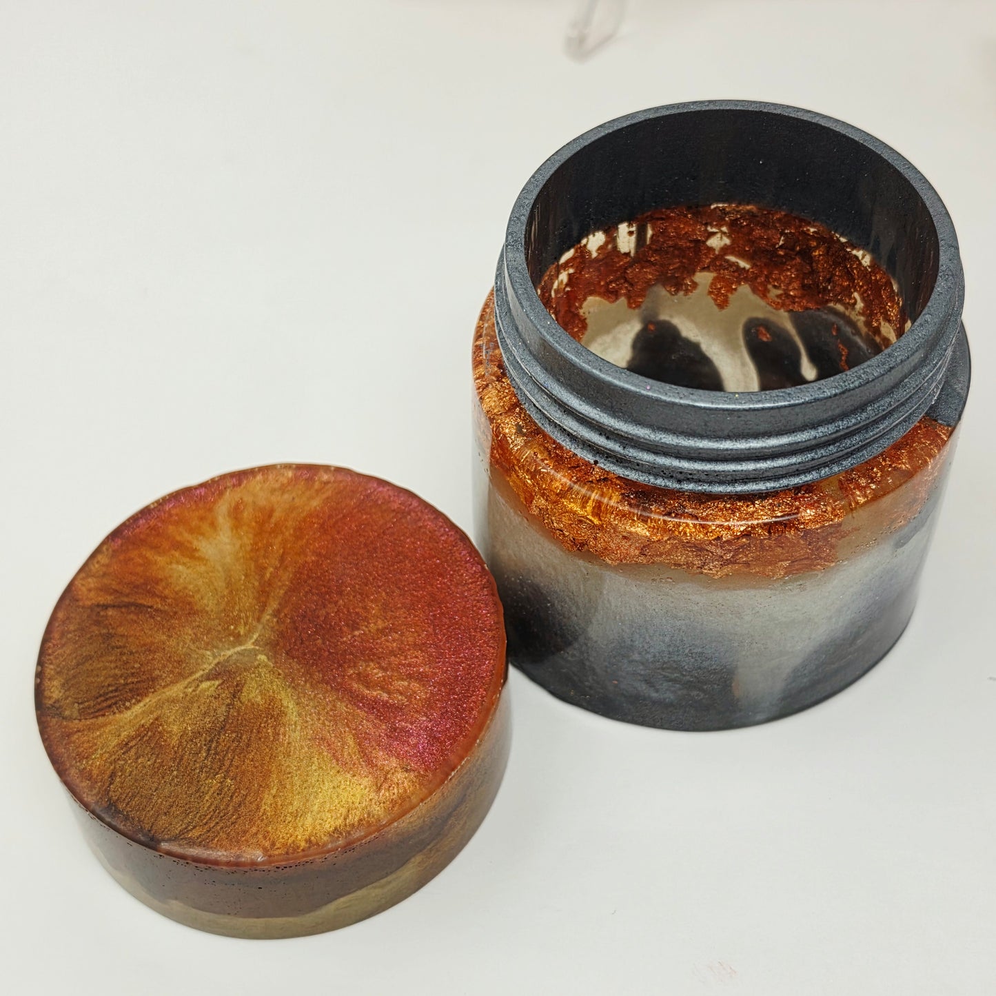 Handmade Resin Rolling Tray Set – Copper Grey White Floral | Give Without Remembering | 4-Piece with Jar Ashtray + Pipe Rest | Savage Studio Creations