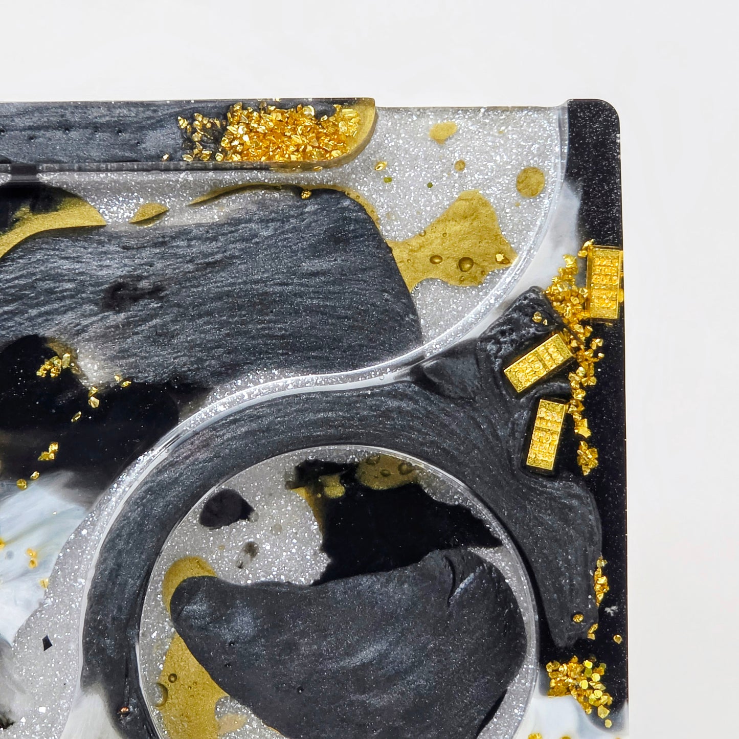 Handmade Resin Rolling Tray Set – Black White Gold Bar | $100 Bill & Gold Rooster | 3-Piece Set with Ashtray + Pipe Rest | Savage Studio Creations