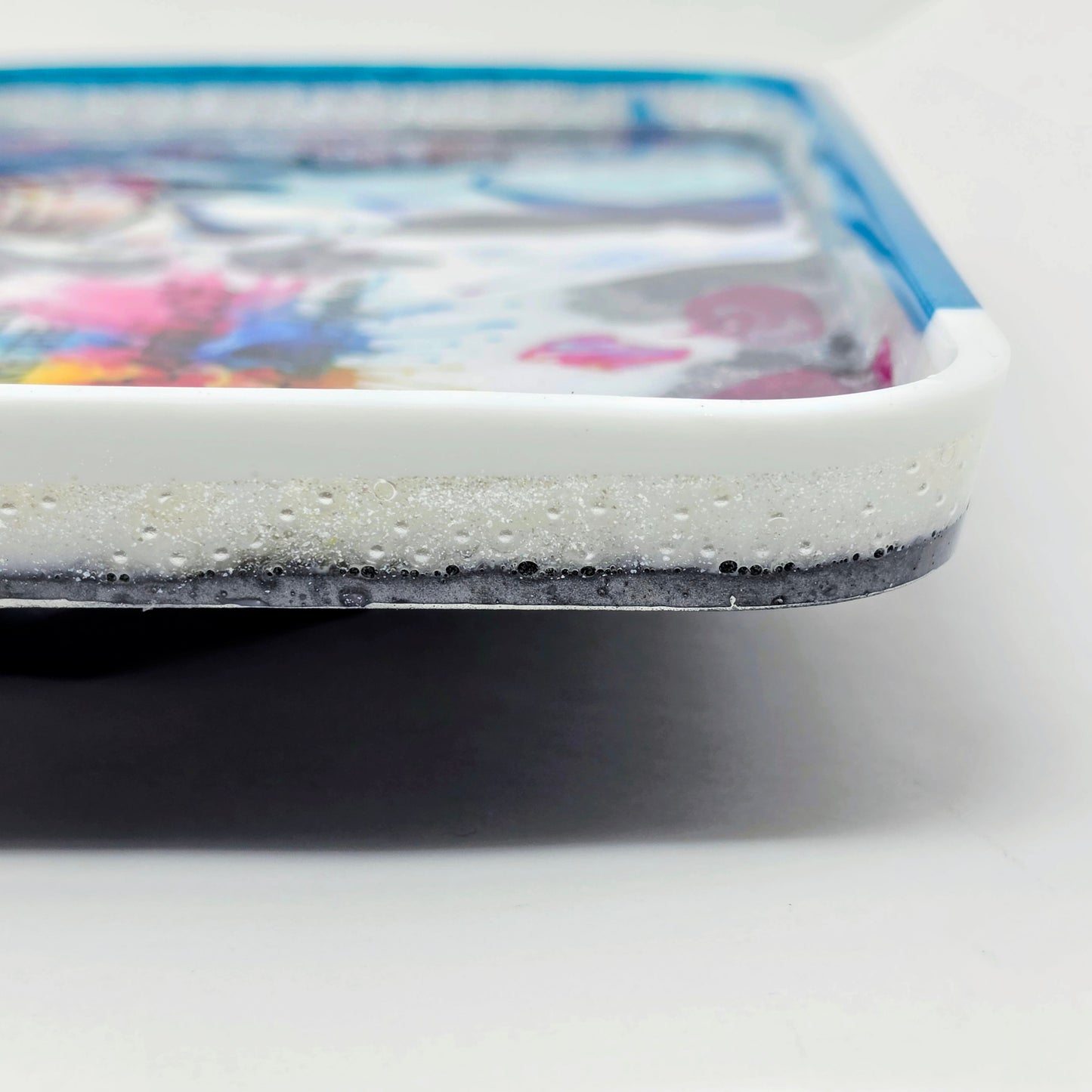 Handmade Resin Rolling Tray Set – Audrey Hepburn Happy Girls Are The Prettiest | Teal Pink Blue Splash | 3-Piece with Ashtray + Pipe Rest | Savage Studio Creations