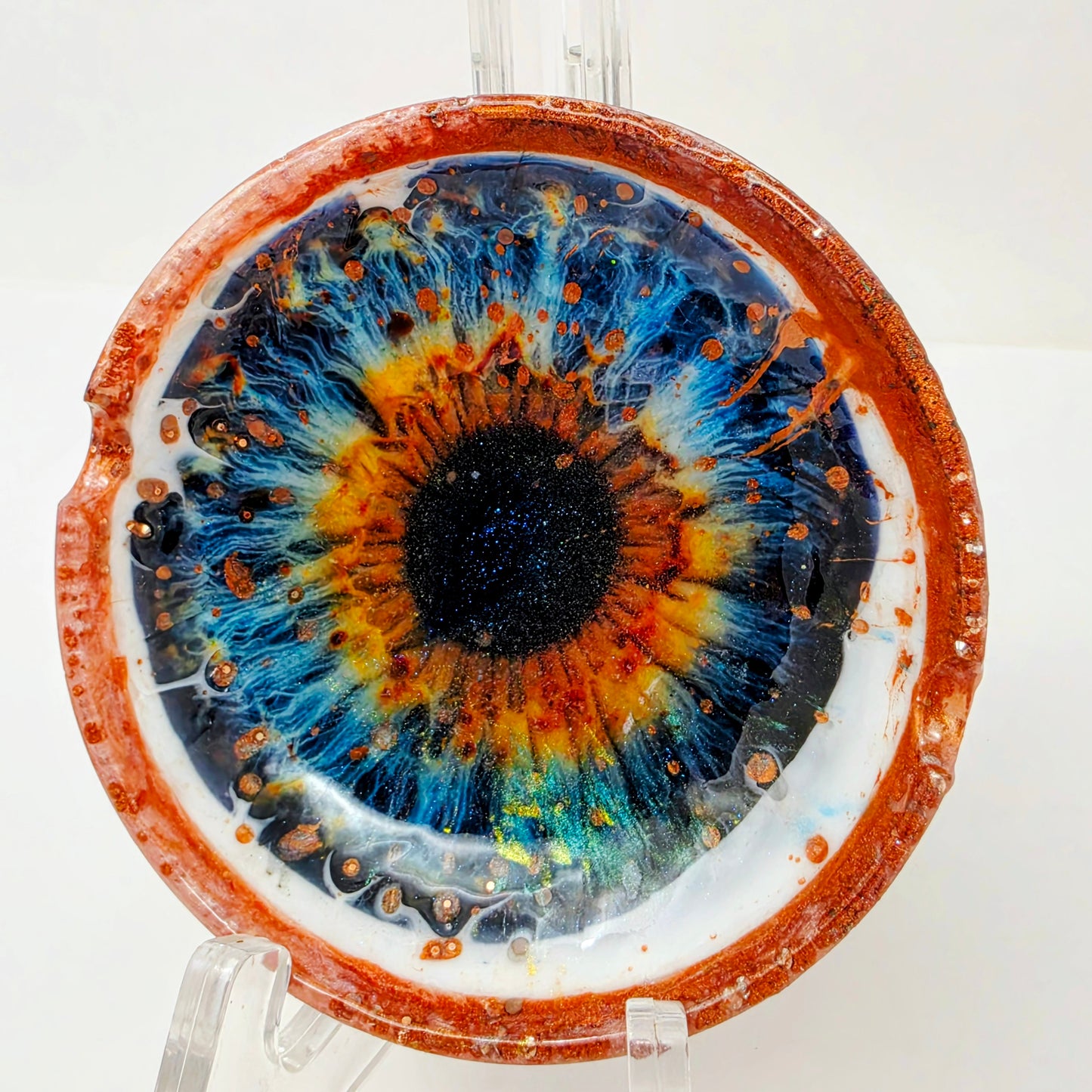 Handmade Resin Ashtray – Vivid Eye | Copper Blue Green Galaxy Iris | Round Art Ashtray | Savage Studio Creations